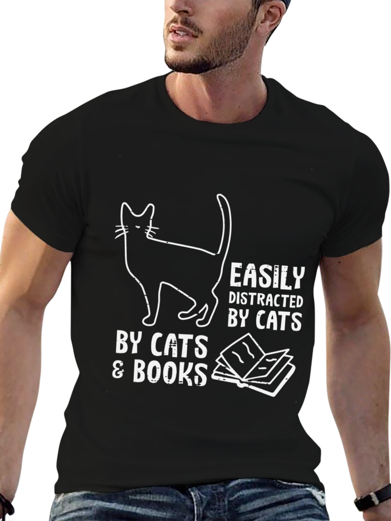 Easily Distracted by Cats and Books T-Shirt