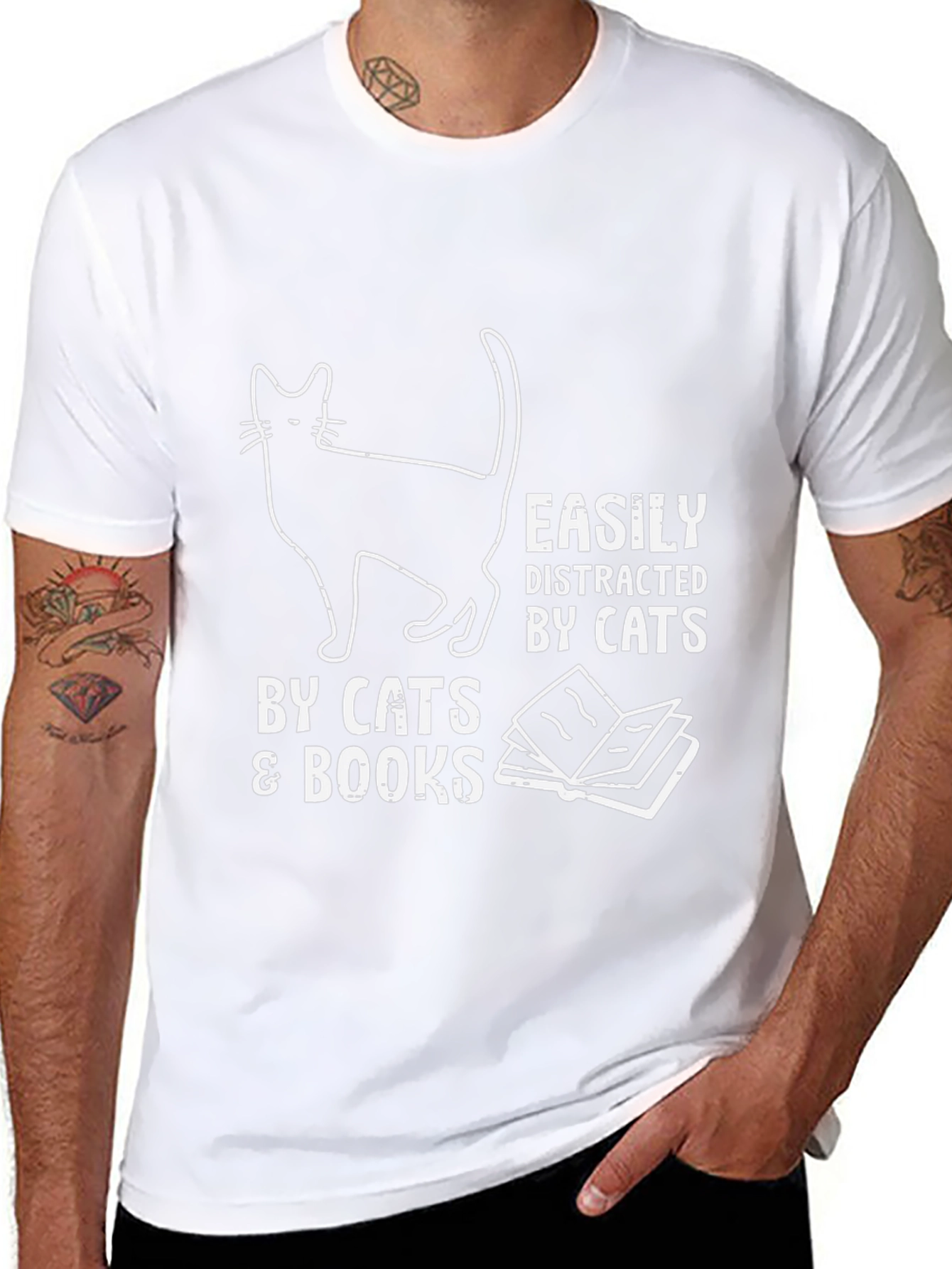 Easily Distracted by Cats and Books T-Shirt