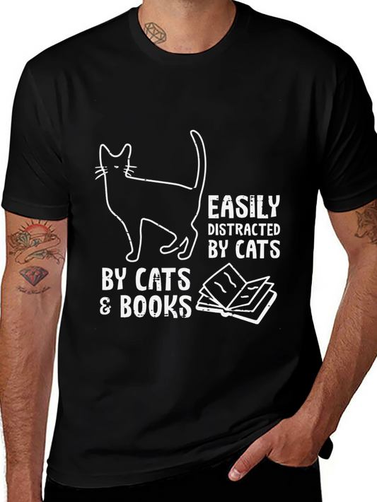 Easily Distracted by Cats and Books T-Shirt