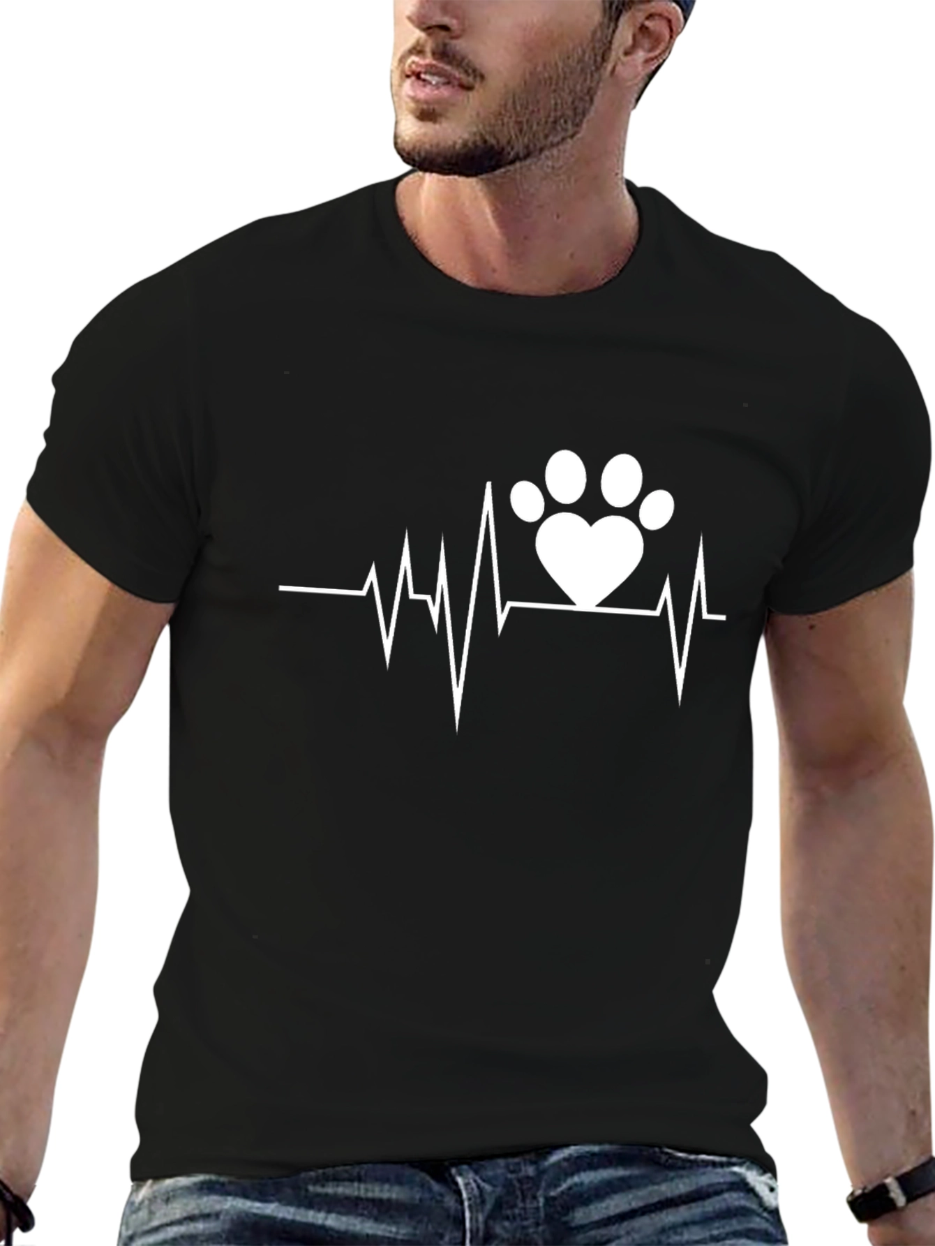 Heartbeat Paw Print Graphic Tee - Black