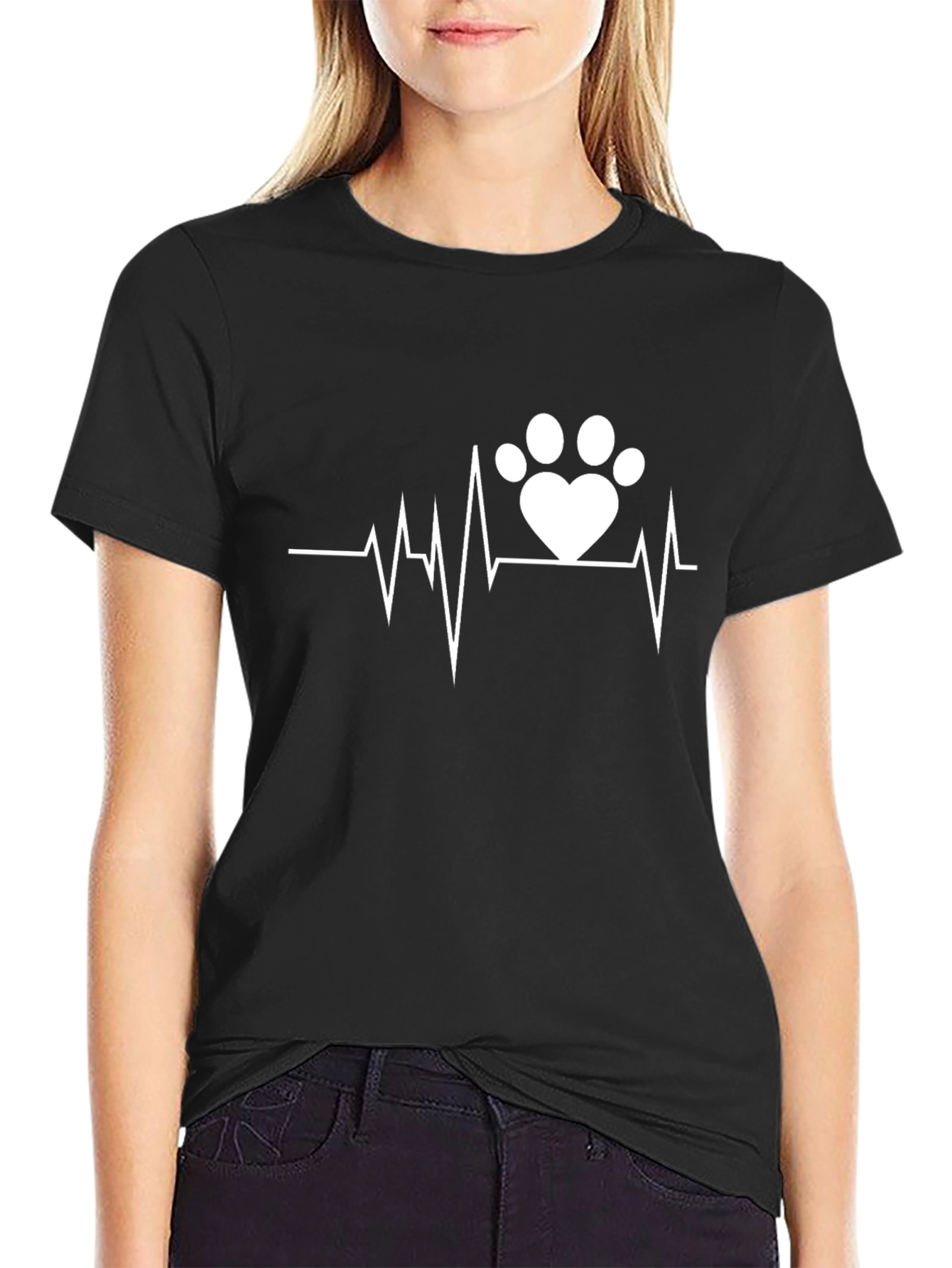Heartbeat Paw Print Graphic Tee - Black