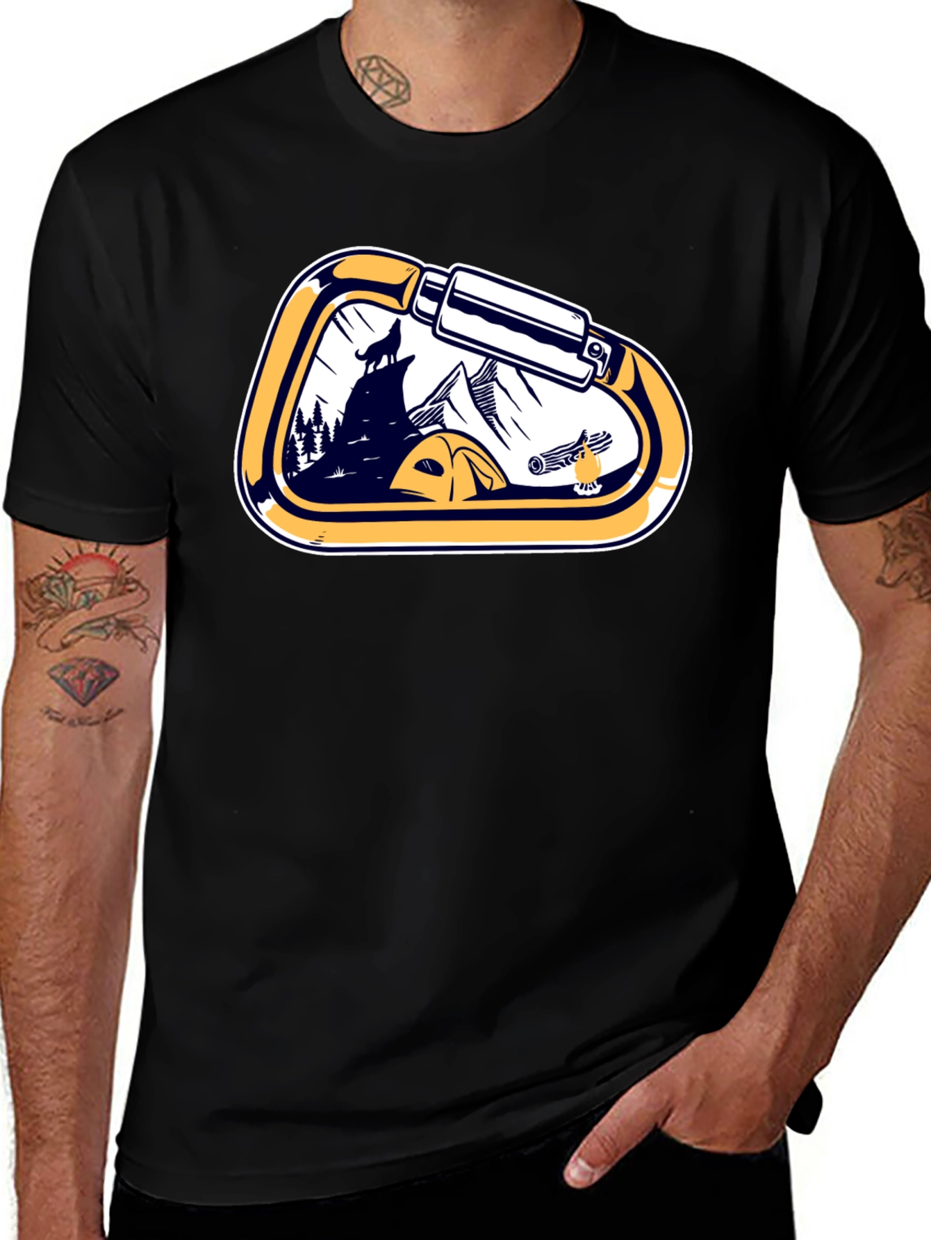 Outdoor Adventure Carabiner Camping Black T-Shirt