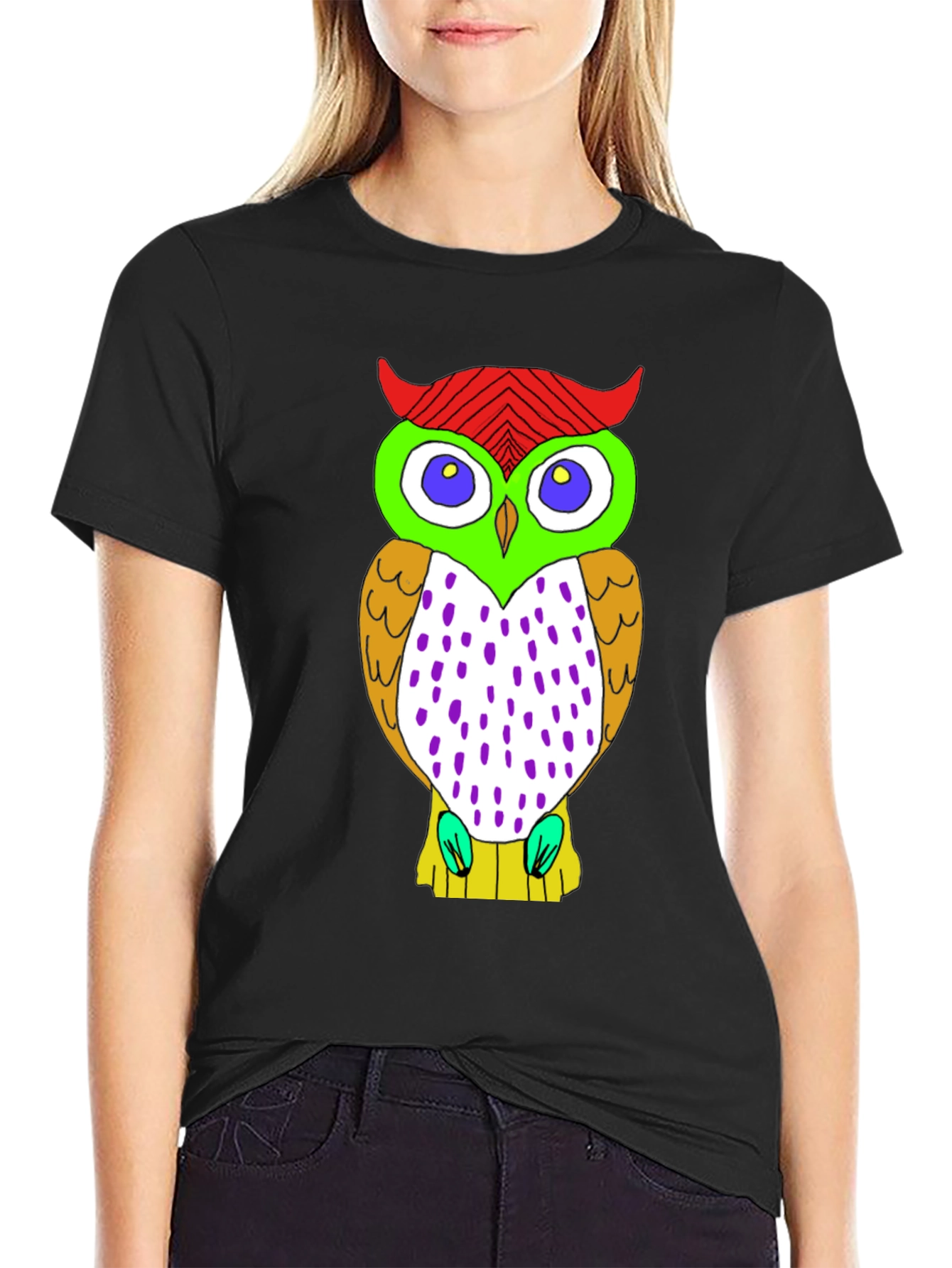Fun Owl Graphic Print Black T-Shirt