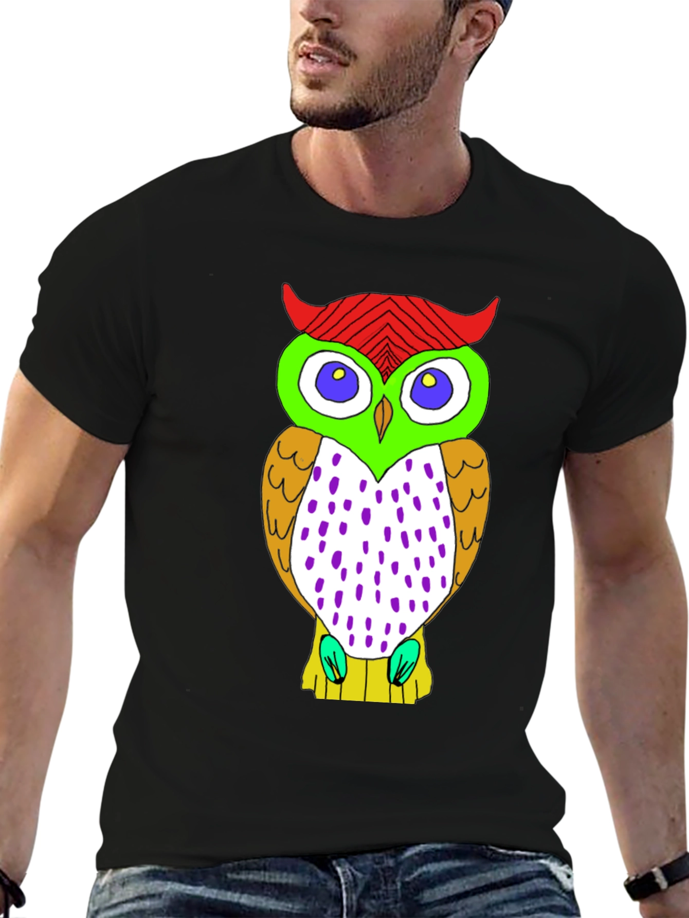 Fun Owl Graphic Print Black T-Shirt