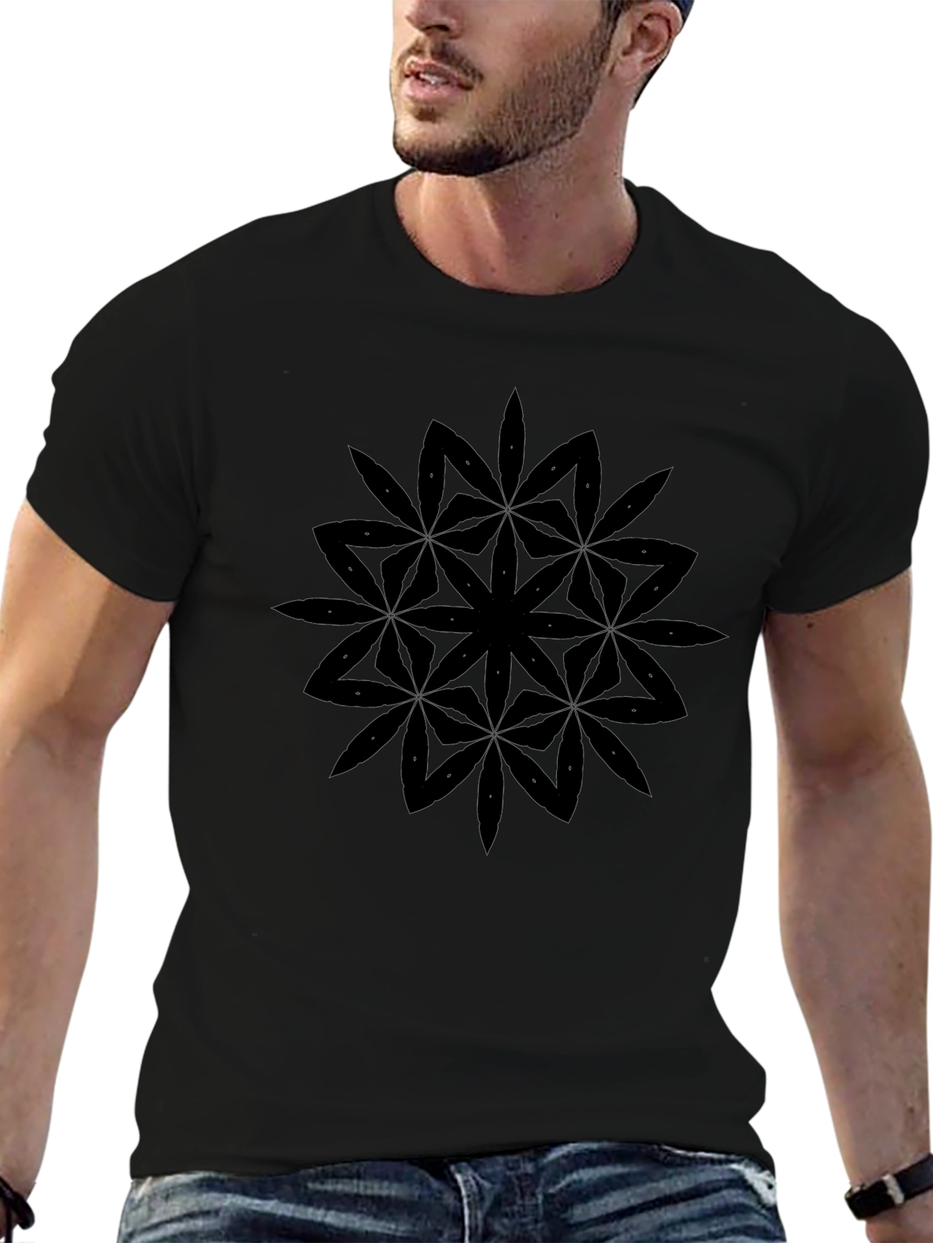 Geometric Flower Black T-Shirt