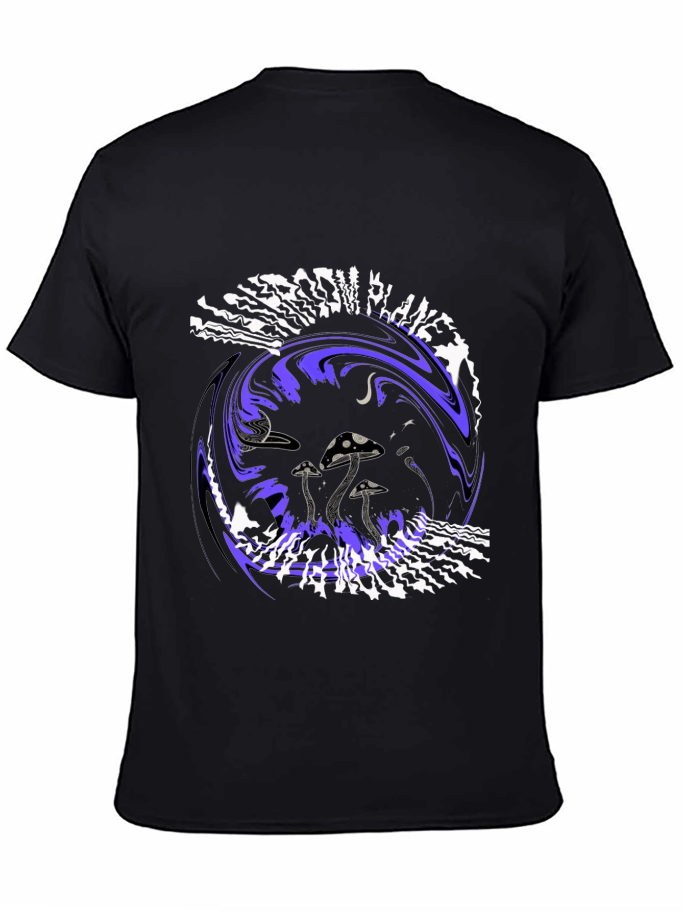 Mushroom Planet Graphic Tee - Black Crew Neck T-Shirt