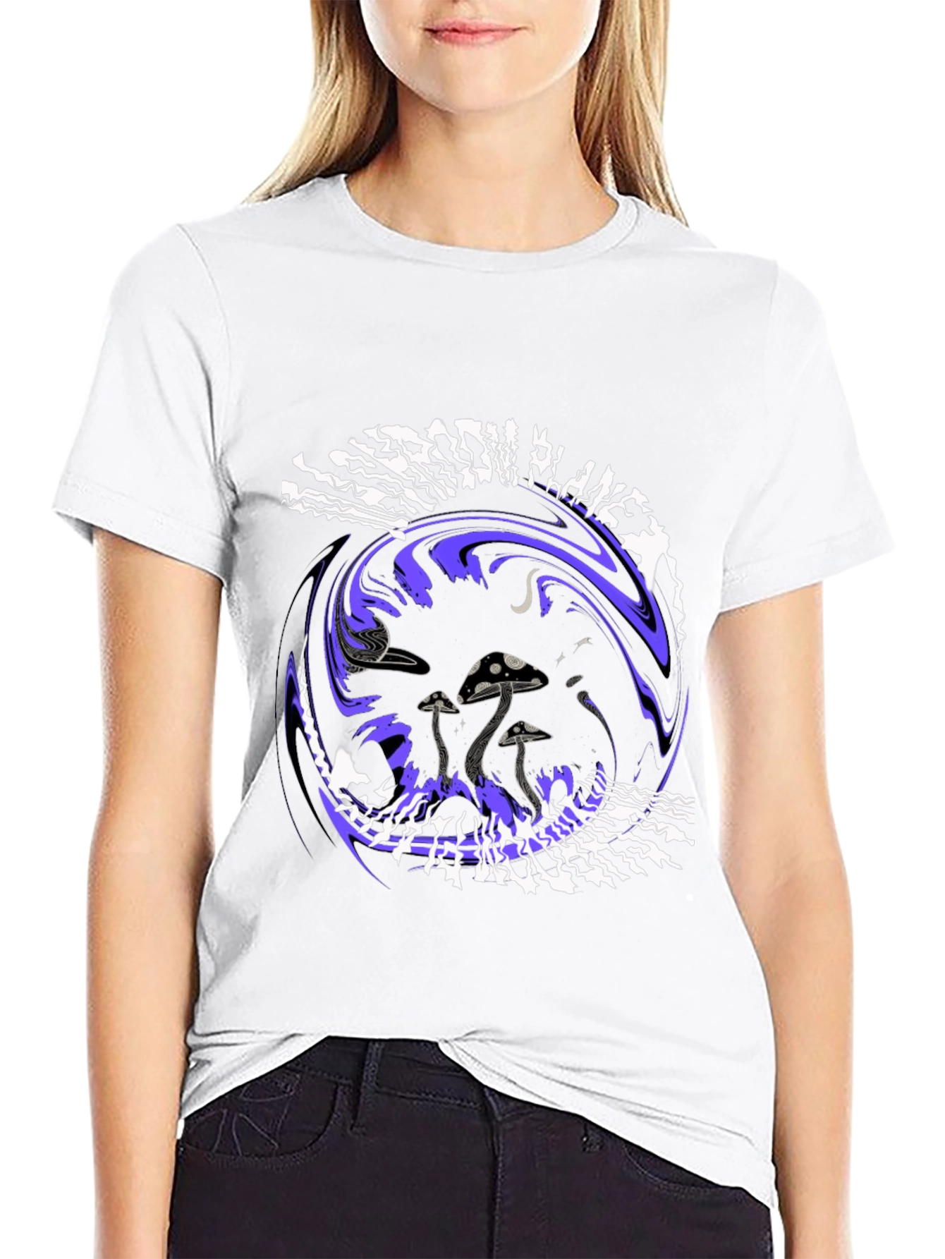 Mushroom Planet Graphic Tee - Black Crew Neck T-Shirt