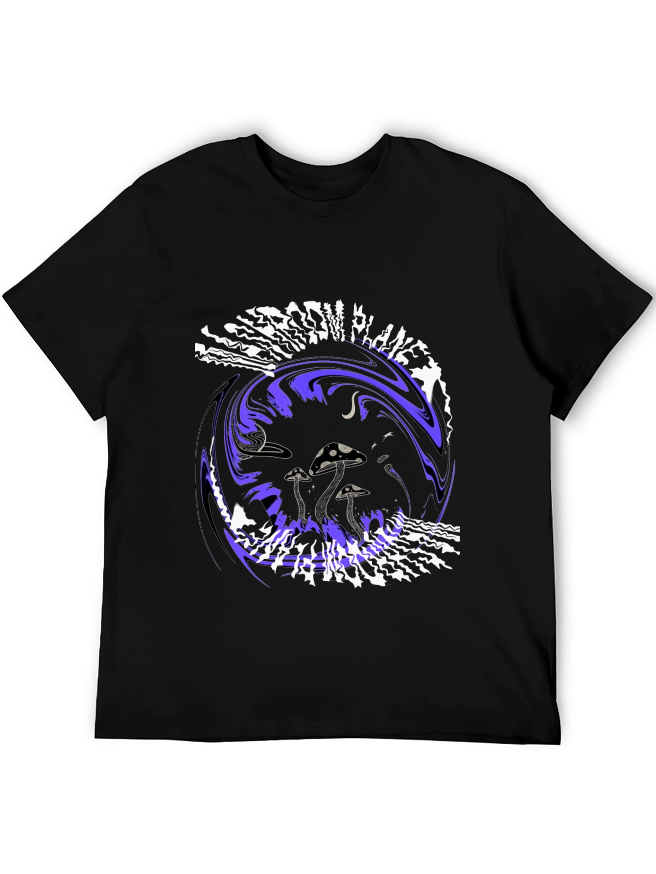 Mushroom Planet Graphic Tee - Black Crew Neck T-Shirt