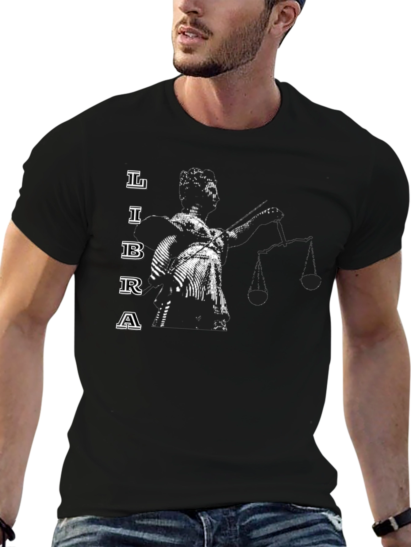 Libra Zodiac Graphic T-Shirt - Black