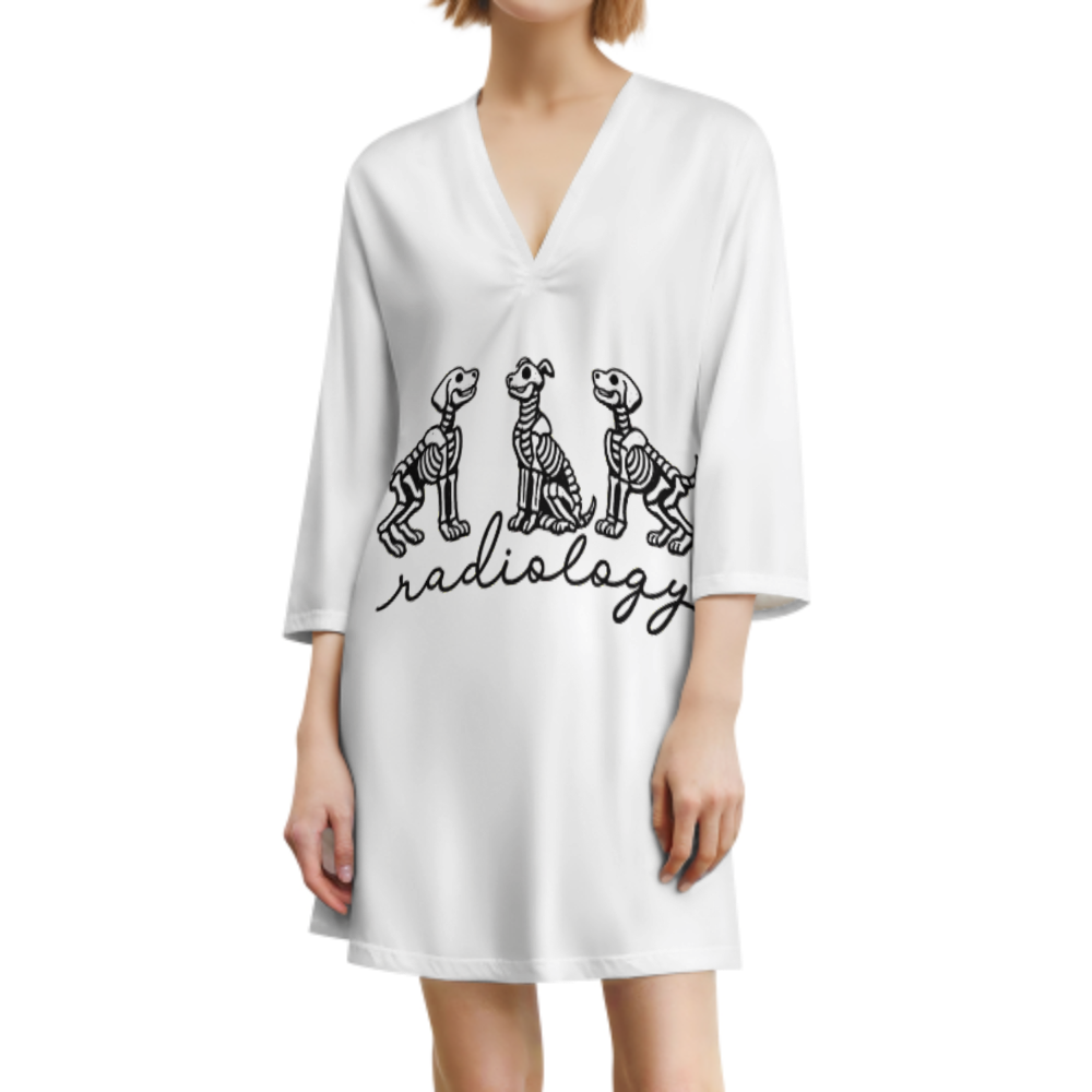Radiology Dog Skeleton Graphic Dress, Funny Veterinary X-Ray Inspired Shirt Dress, Cute Medical Tech Casual Oversized Outfit(z577)