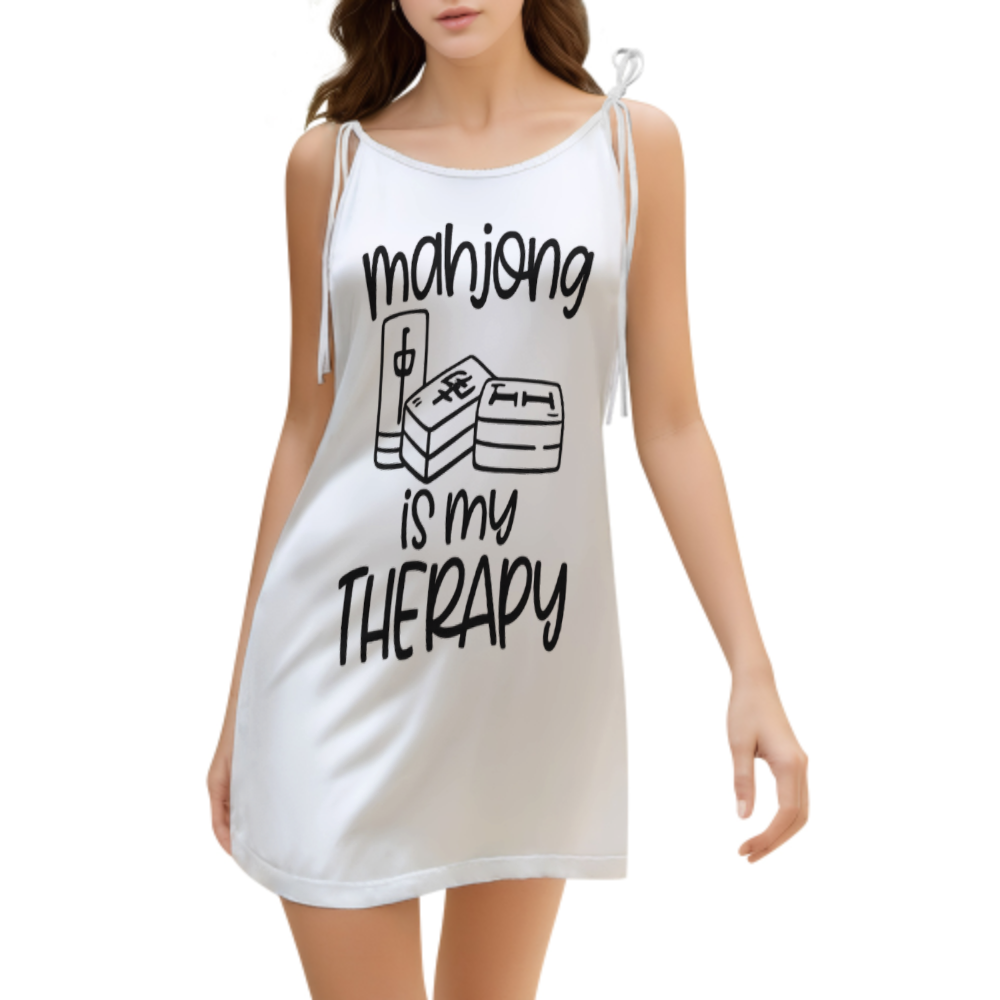 Mahjong Is My Therapy Graphic Mini Dress, Funny Mahjong Lover Sleeveless Dress, Casual Lounge Outfit, Cute Game Night Fashion, Relaxed Fit Statement Dress(z590)