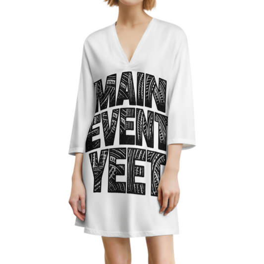 Main Event Yeet Graphic Oversized T-Shirt Dress, Bold Streetwear Typography Casual Lounge Tee, Trendy Statement Outfit for Everyday Style(z572)