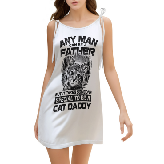 Funny Cat Daddy Graphic Mini Dress, Cute Cat Lover Nightdress, Vintage Cat Quote Sleeveless Dress, Casual Cat Mom Style Lounge Outfit(z581)
