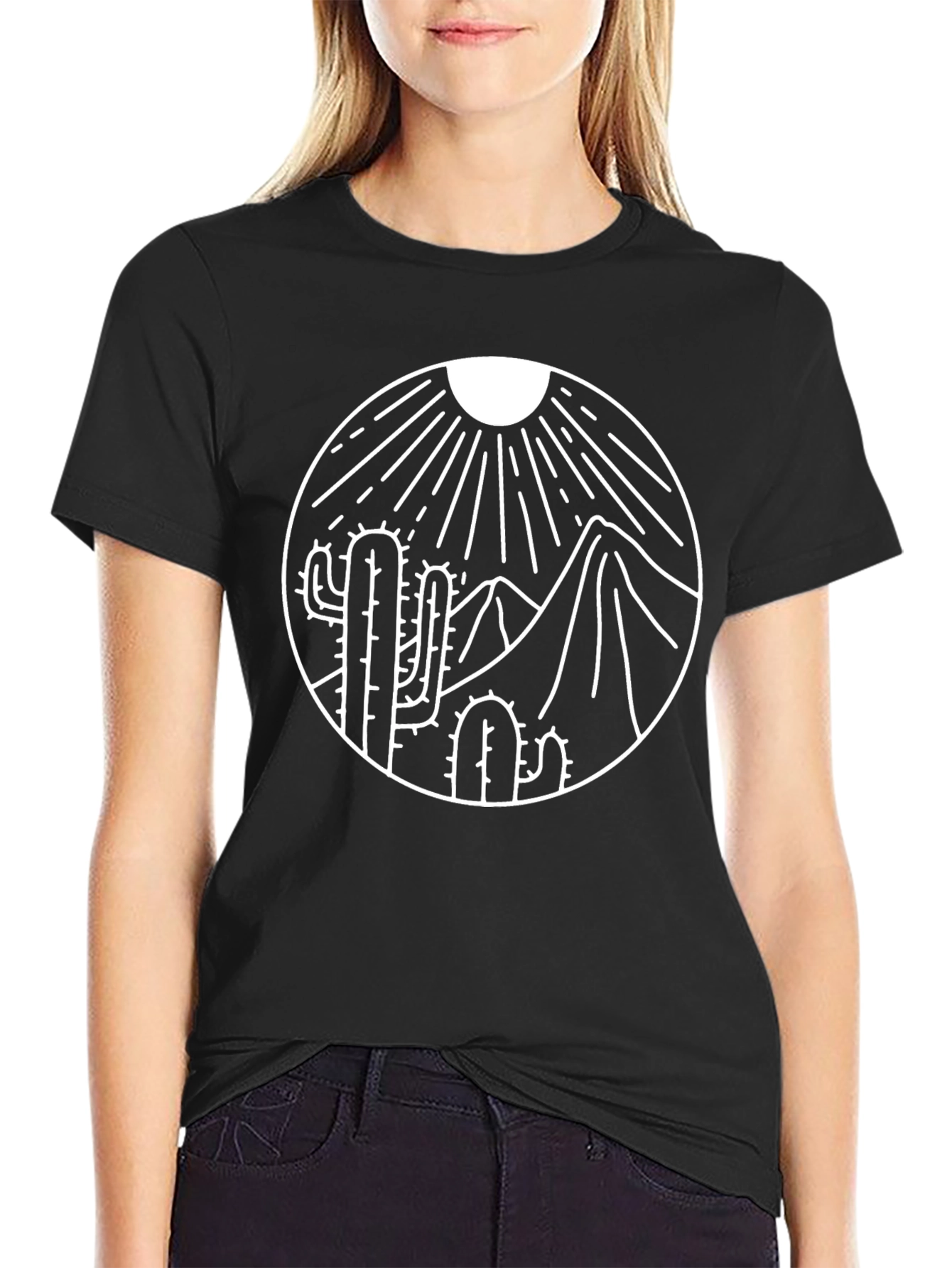 Desert Cactus Graphic Tee - Black Cotton Shirt