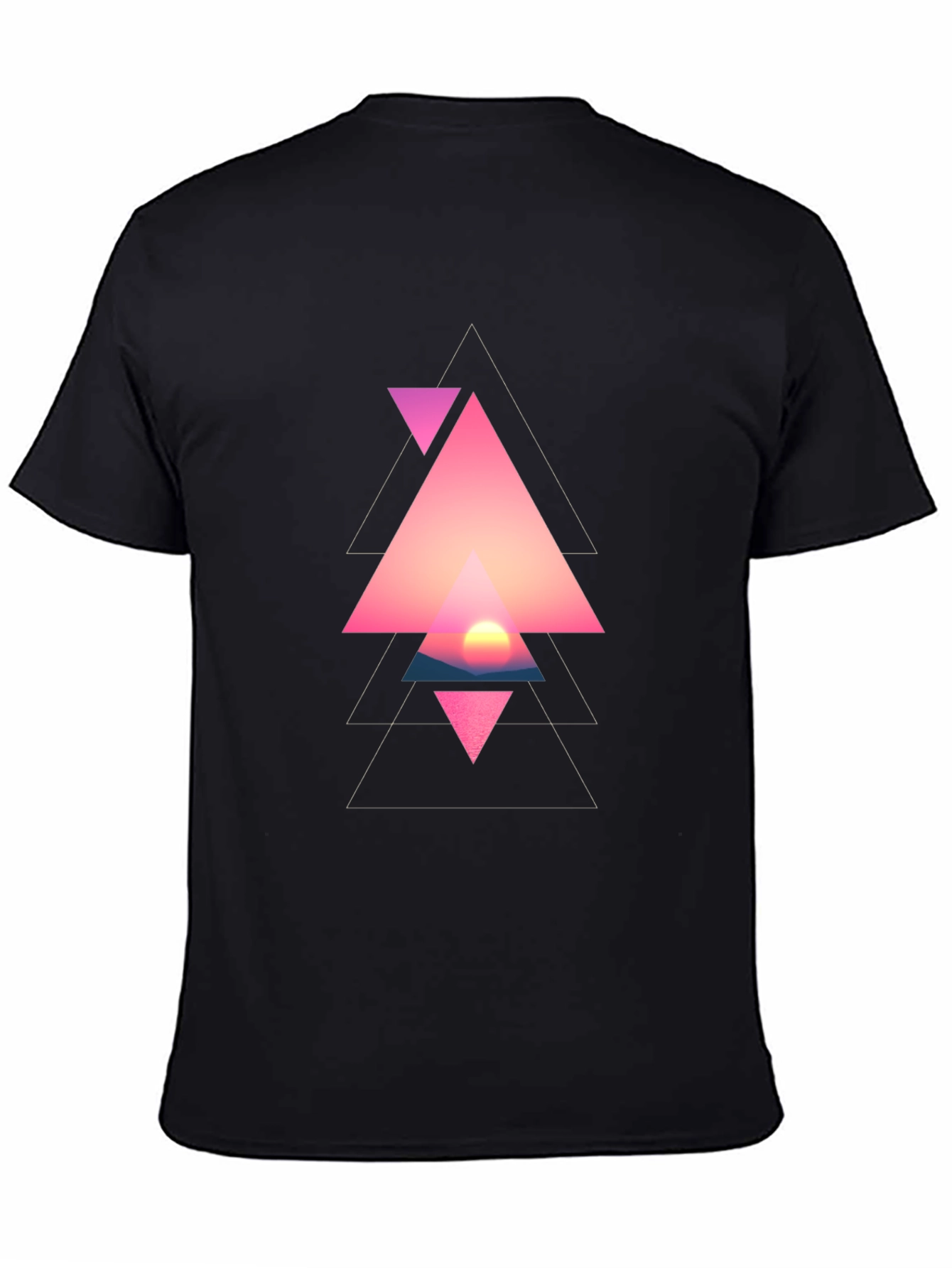 Geometric Sunset Triangle Graphic Black T-Shirt