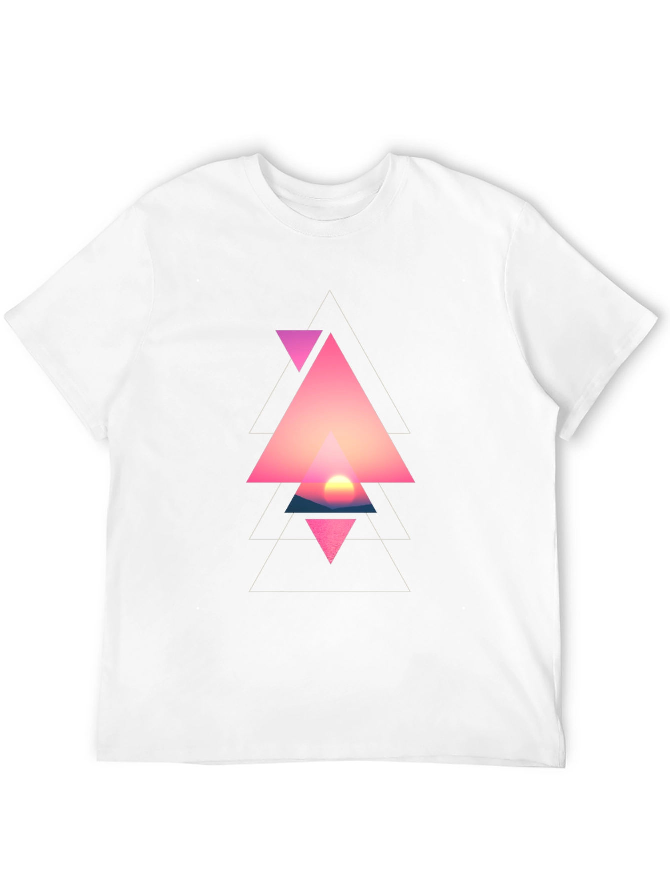 Geometric Sunset Triangle Graphic Black T-Shirt