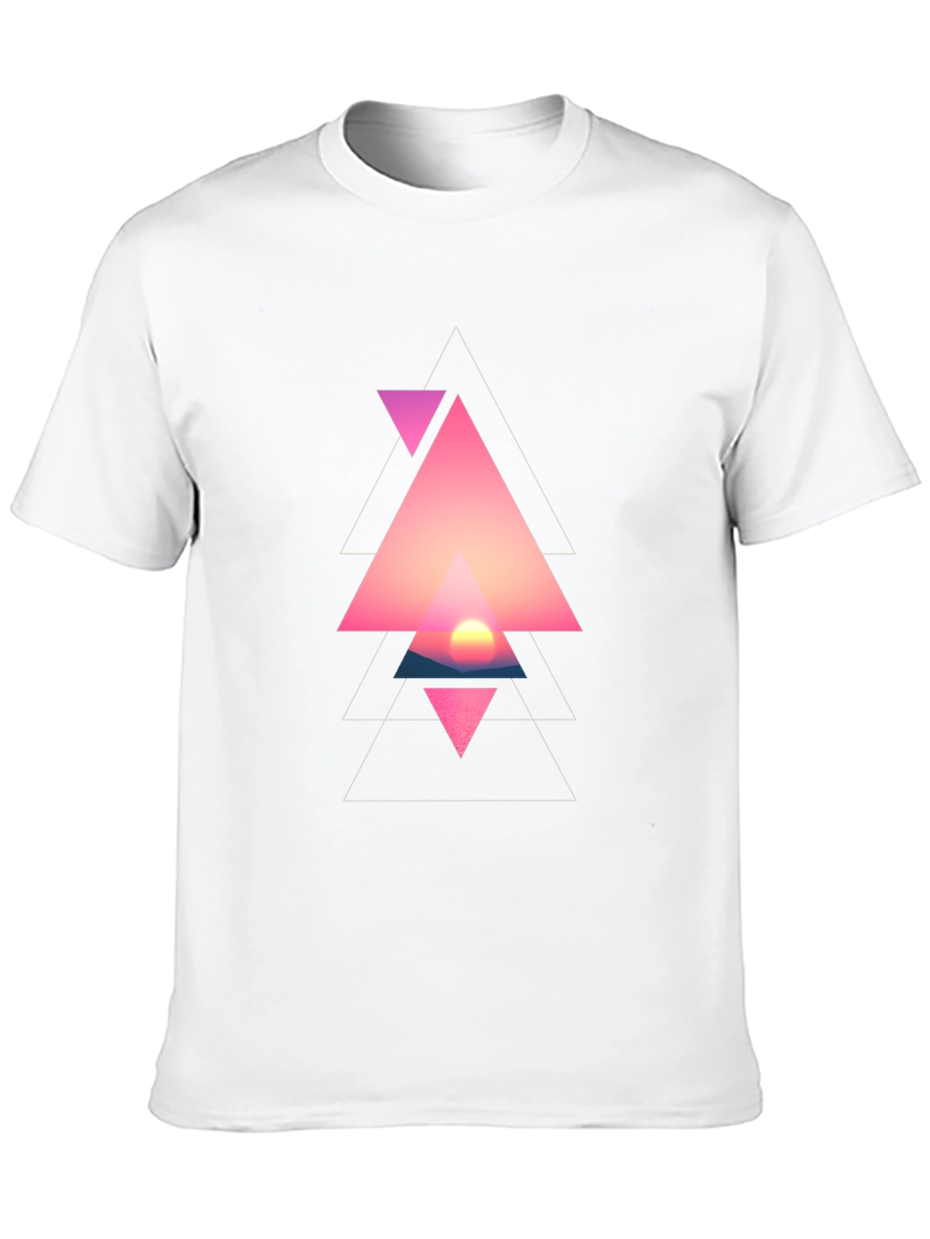 Geometric Sunset Triangle Graphic Black T-Shirt