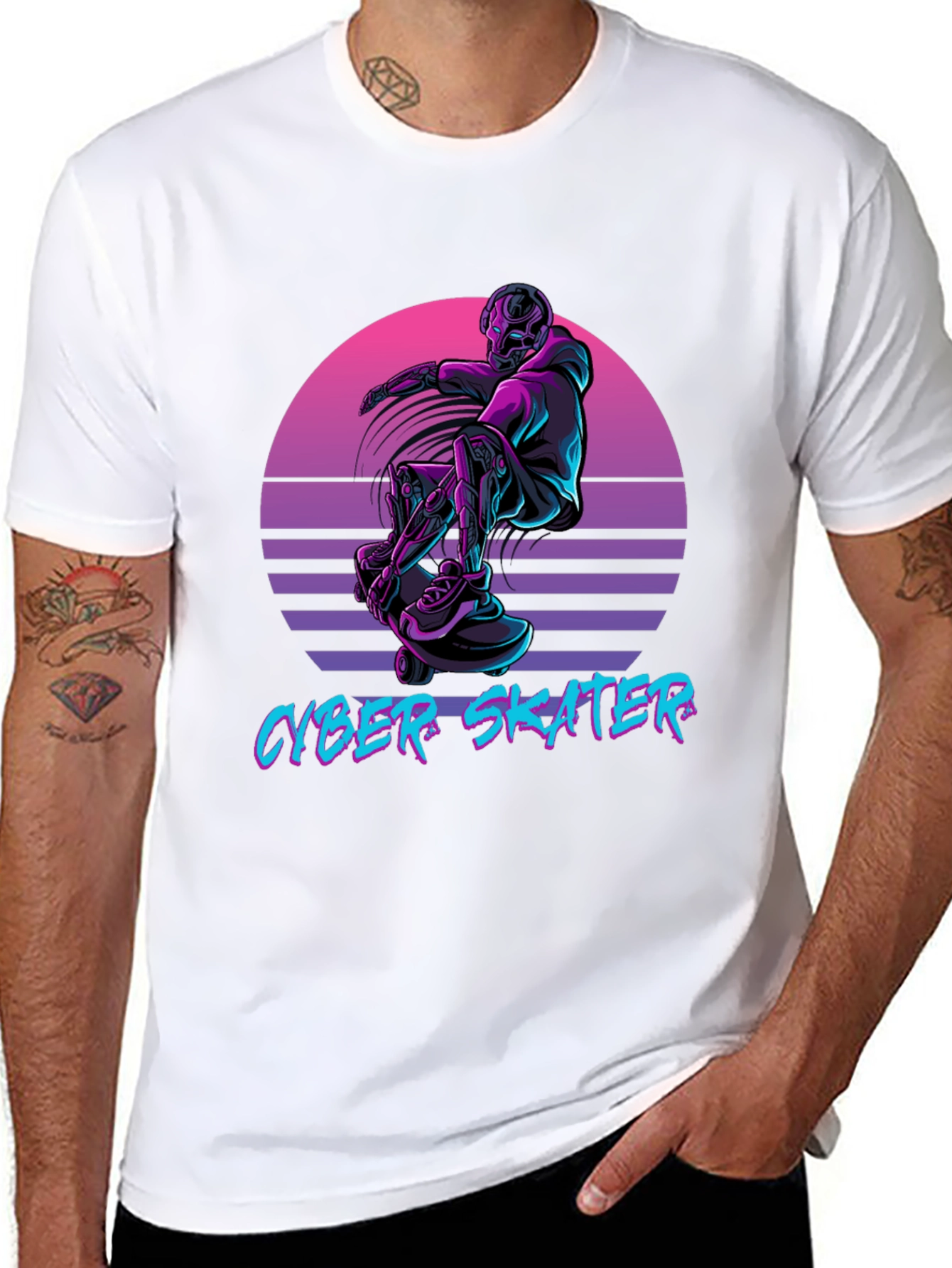 Cyber Skater Black T-Shirt Vaporwave Design
