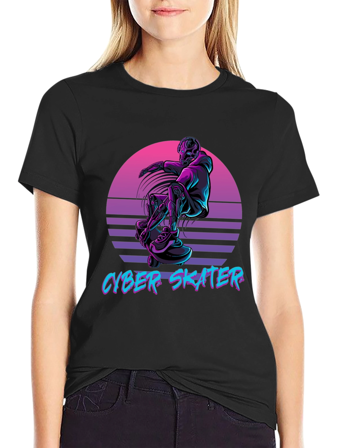 Cyber Skater Black T-Shirt Vaporwave Design