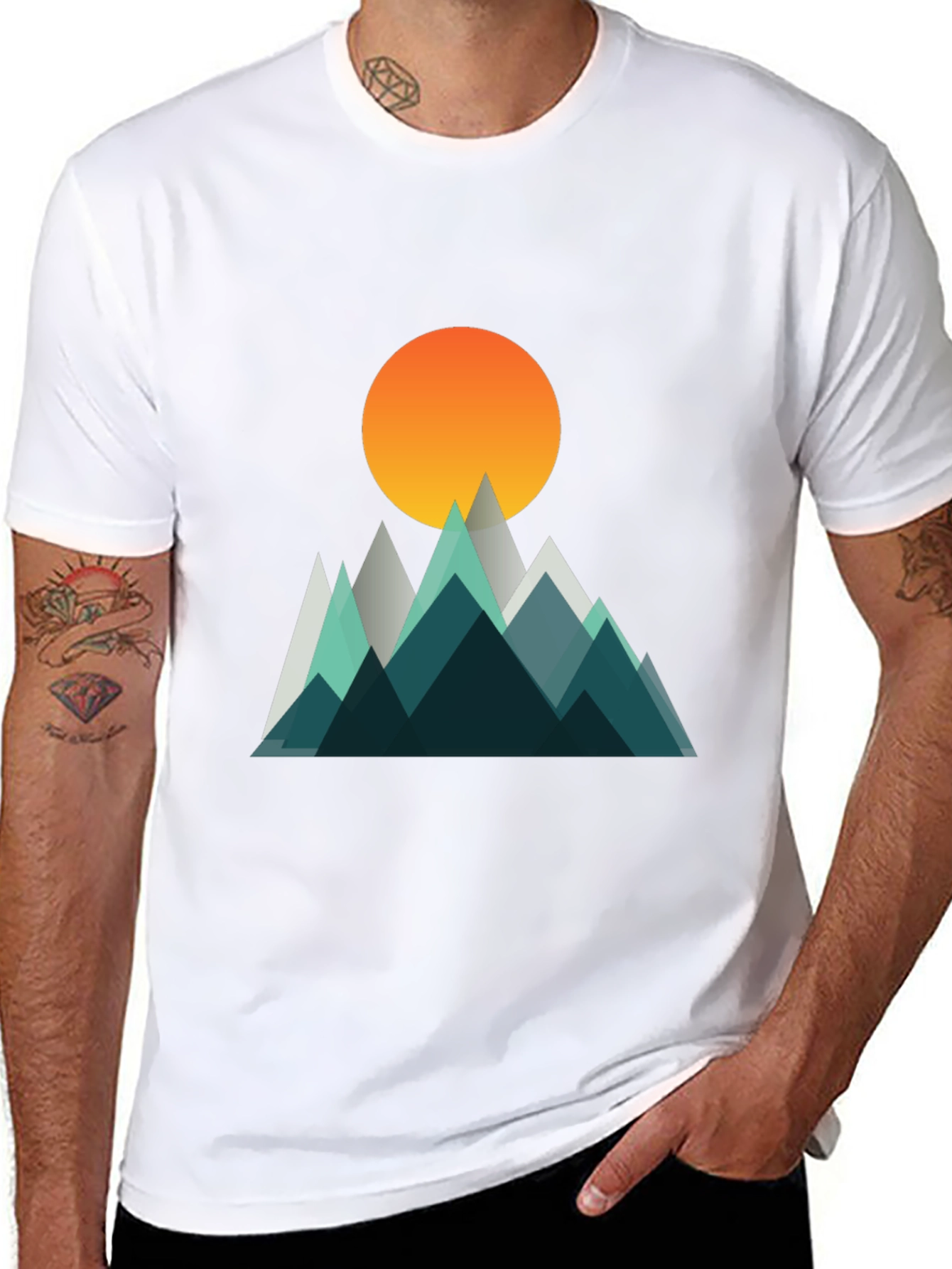 Geometric Mountain Sunset Graphic T-Shirt