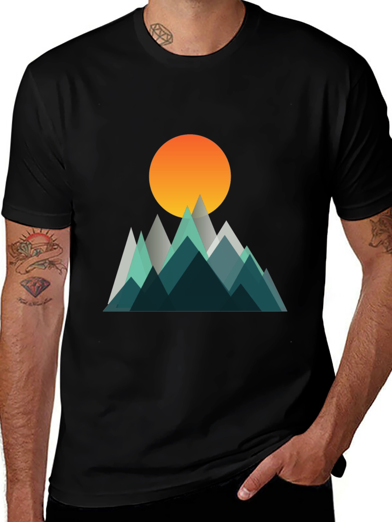 Geometric Mountain Sunset Graphic T-Shirt
