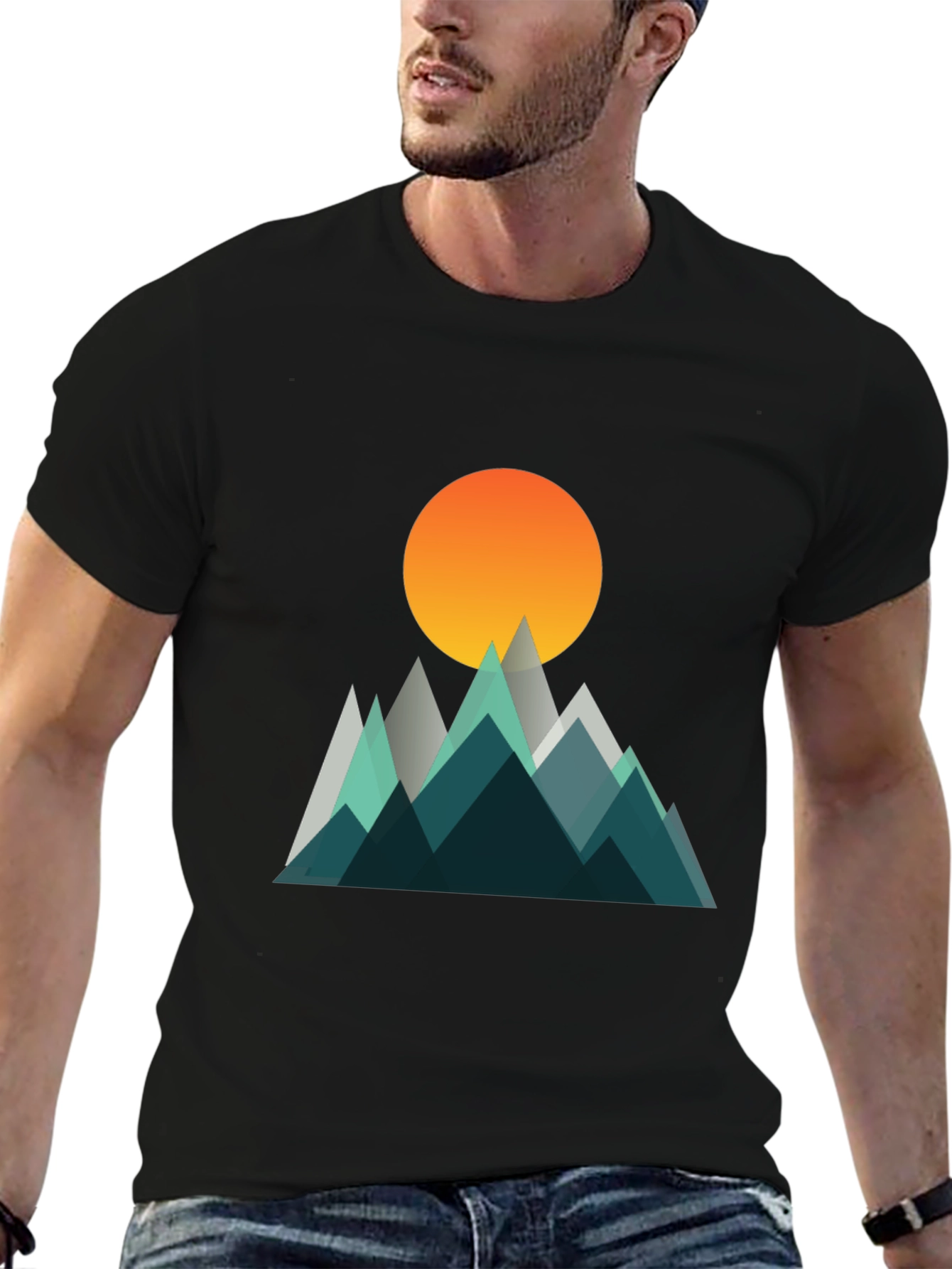 Geometric Mountain Sunset Graphic T-Shirt
