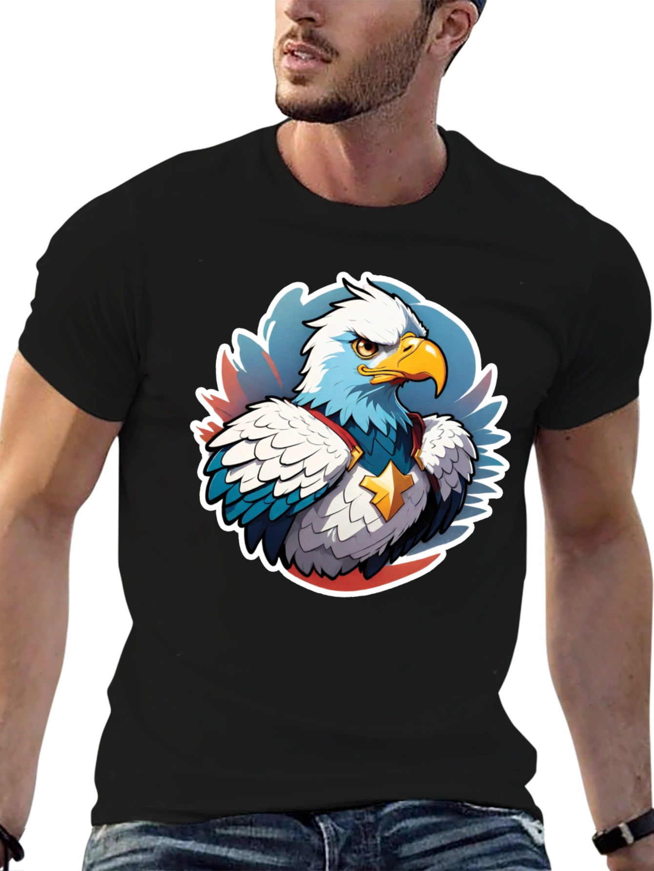 Patriotic Eagle Graphic Tee - Black
