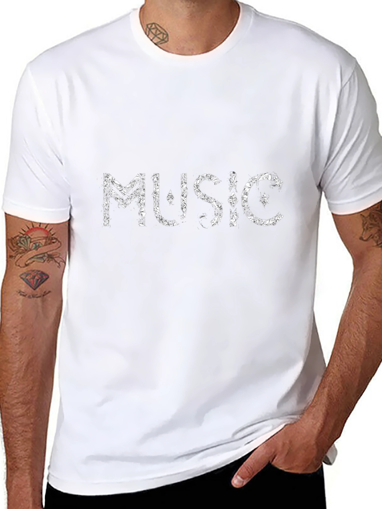 Music Motif Black Cotton Crewneck T-Shirt