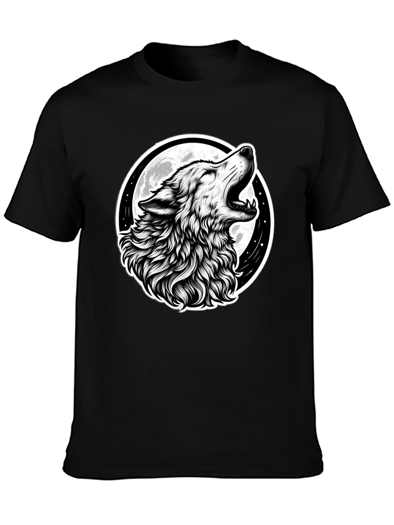 Wolf Howling at Moon Graphic Black T-Shirt