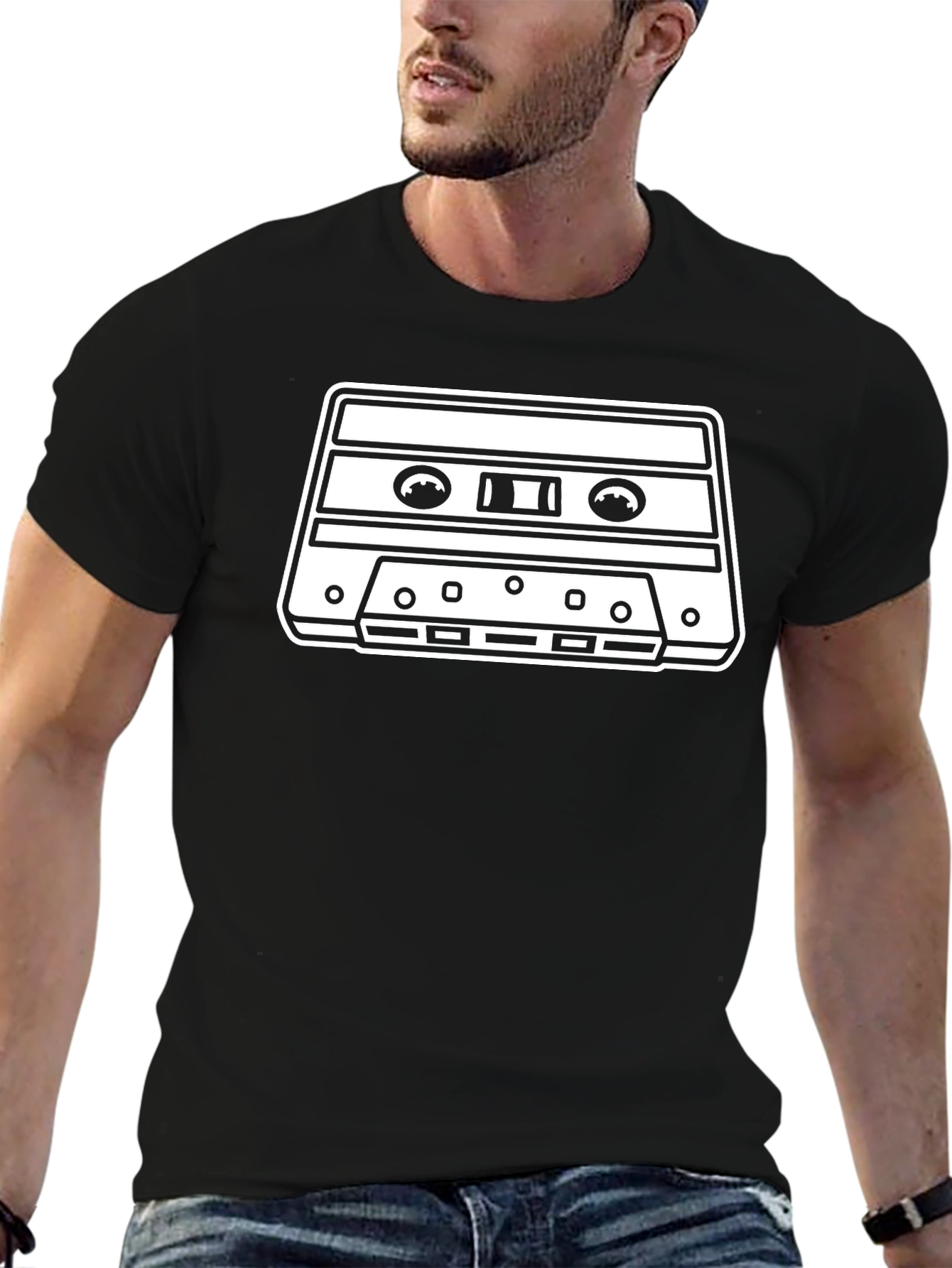 Retro Cassette Tape Graphic Tee - Black