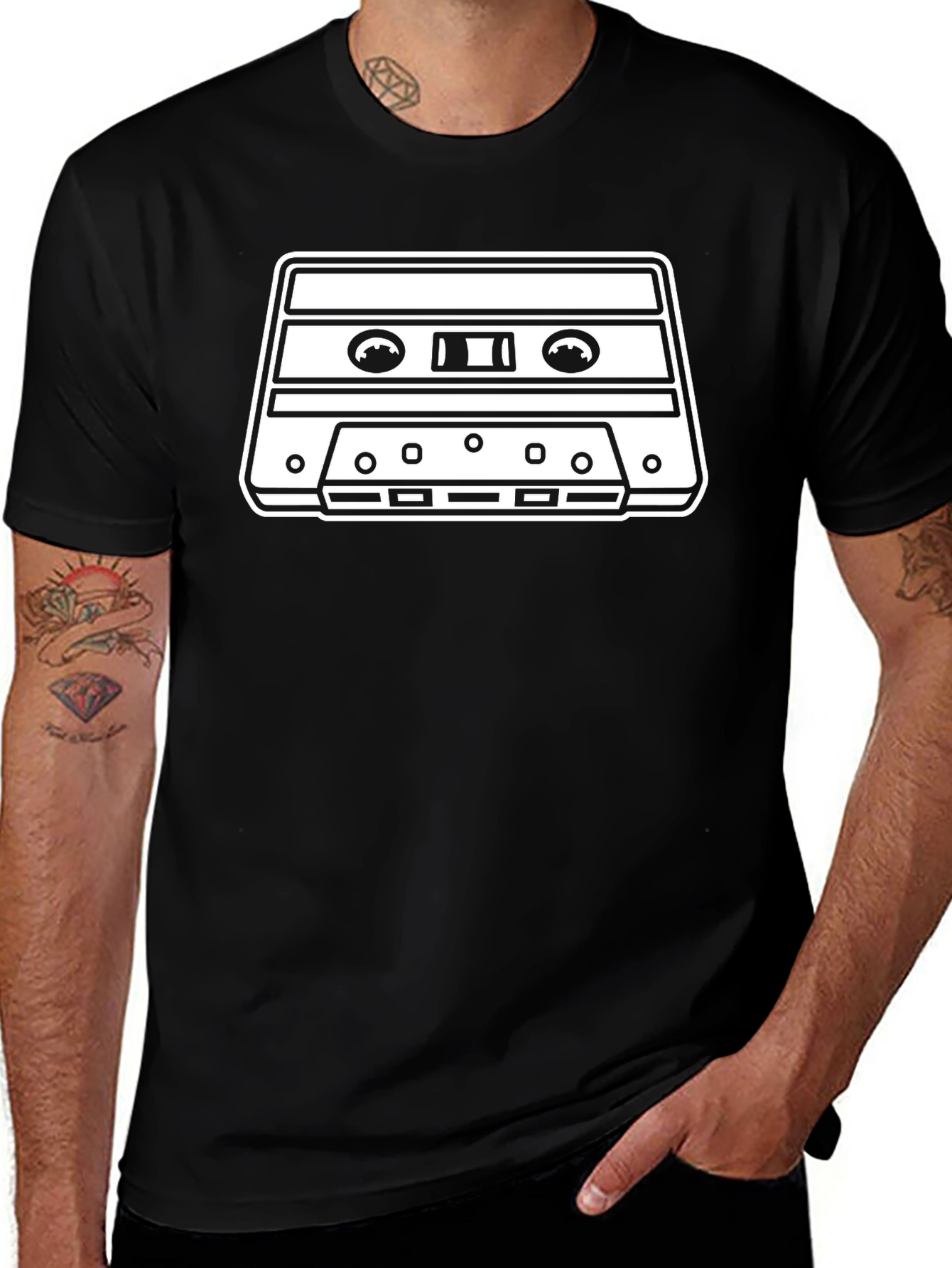 Retro Cassette Tape Graphic Tee - Black