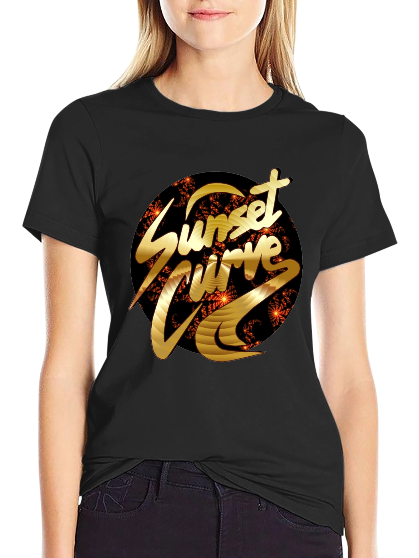 Sunset Curve Graphic Tee - Black Cotton T-Shirt