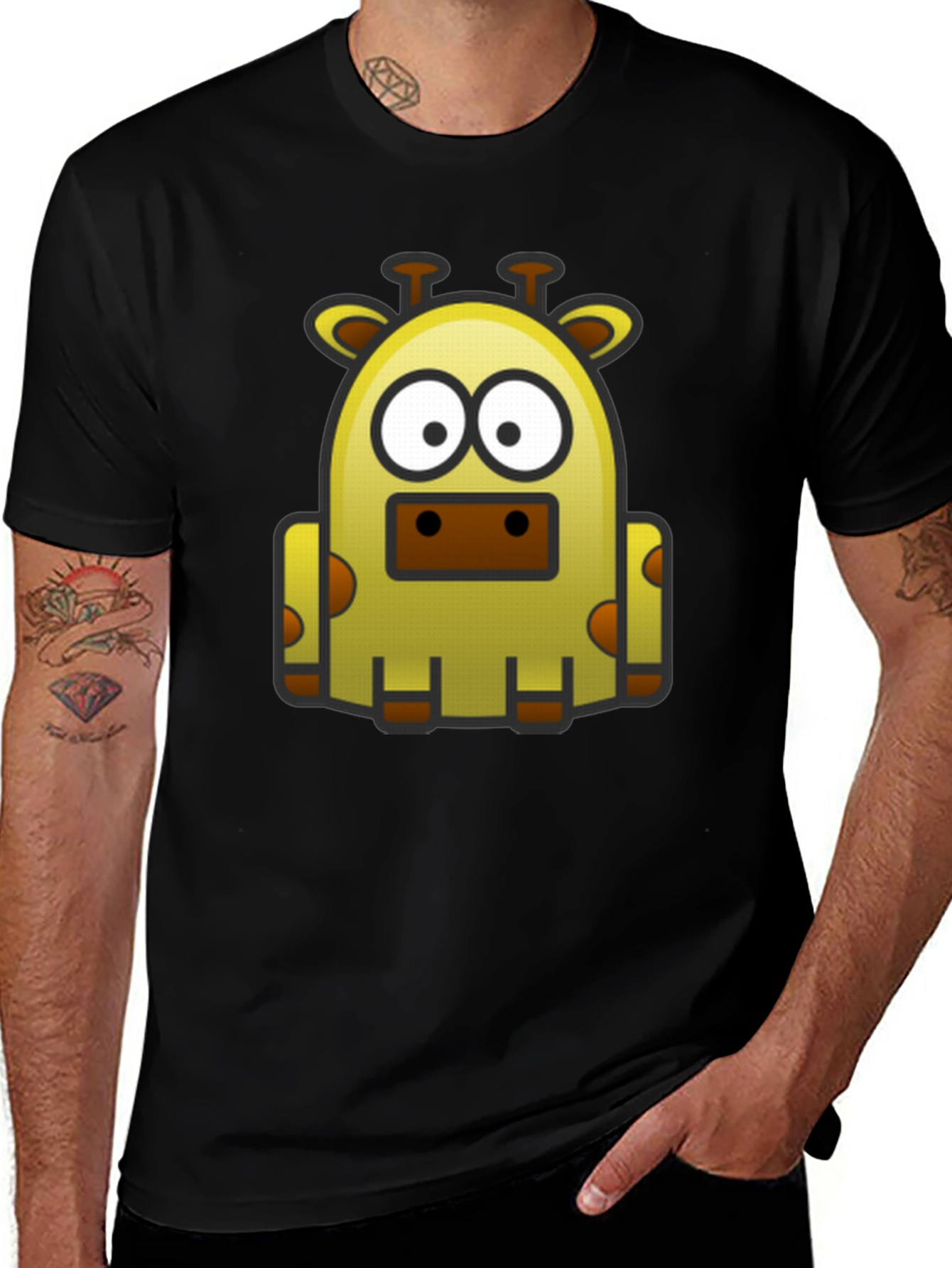 Cartoon Giraffe Graphic Tee - Black