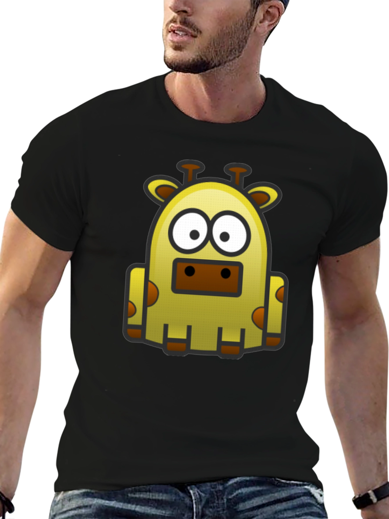 Cartoon Giraffe Graphic Tee - Black