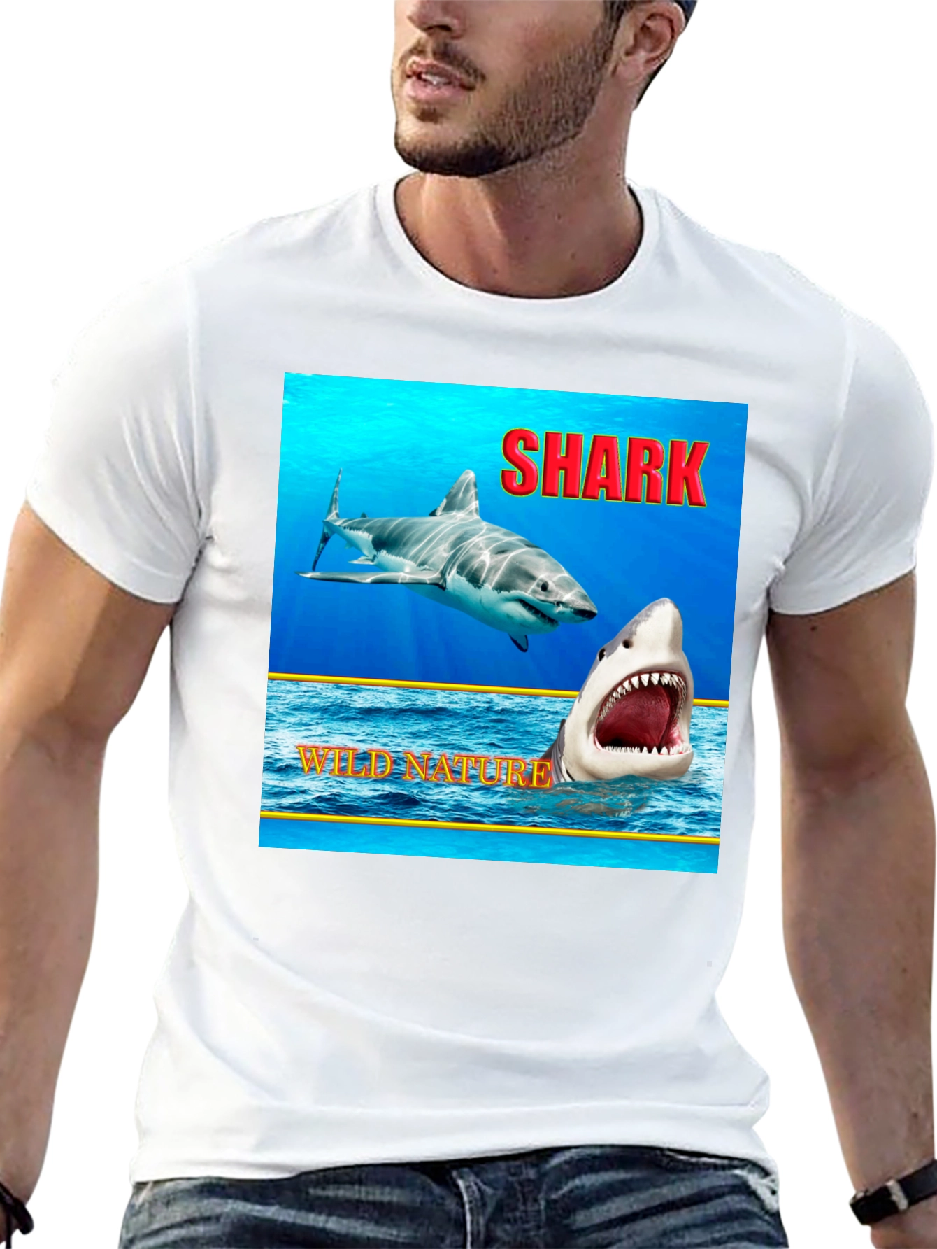 Shark Wild Nature Graphic Black T-Shirt
