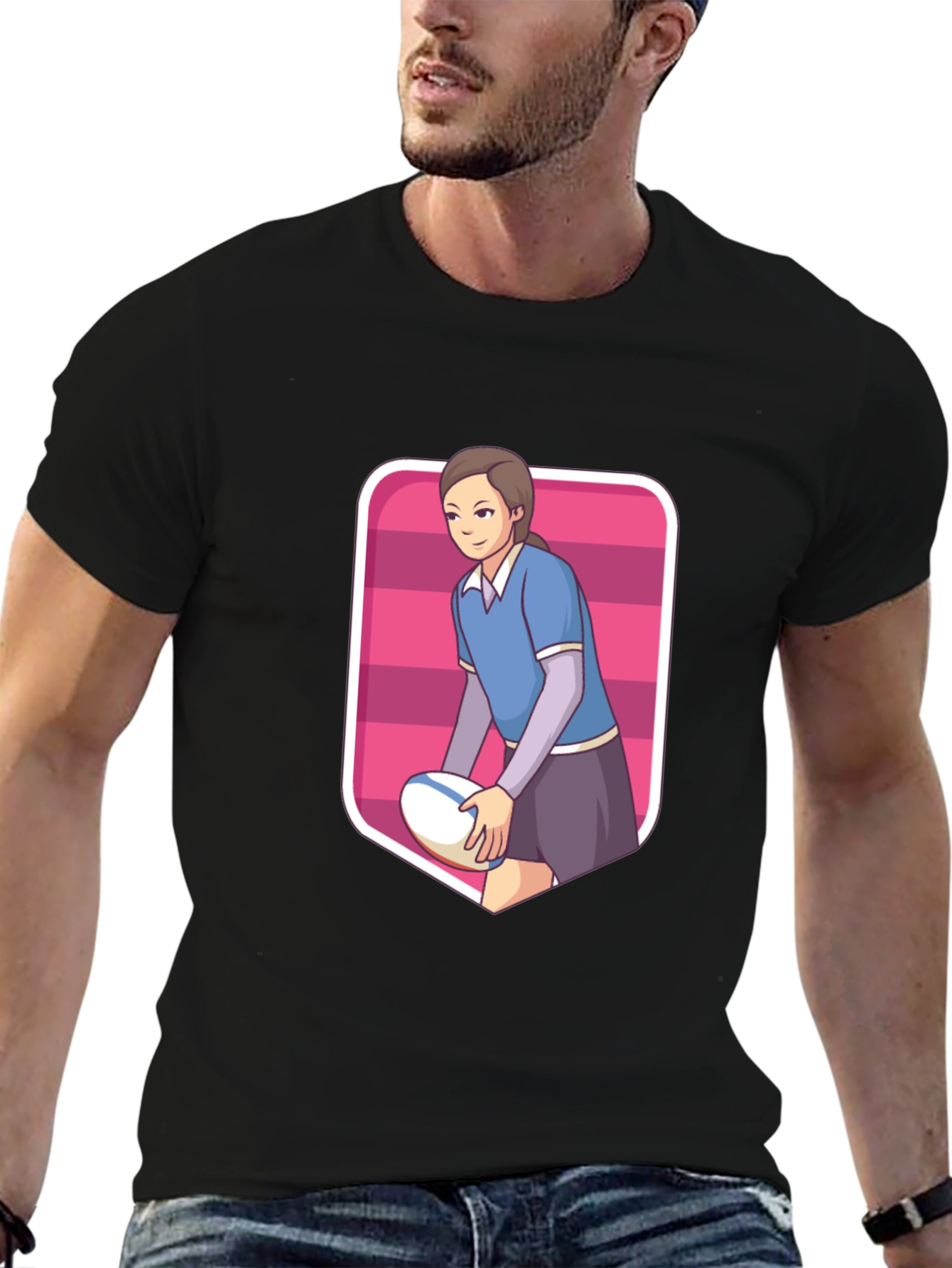 Rugby Girl Graphic Tee - Sporty Cartoon Style
