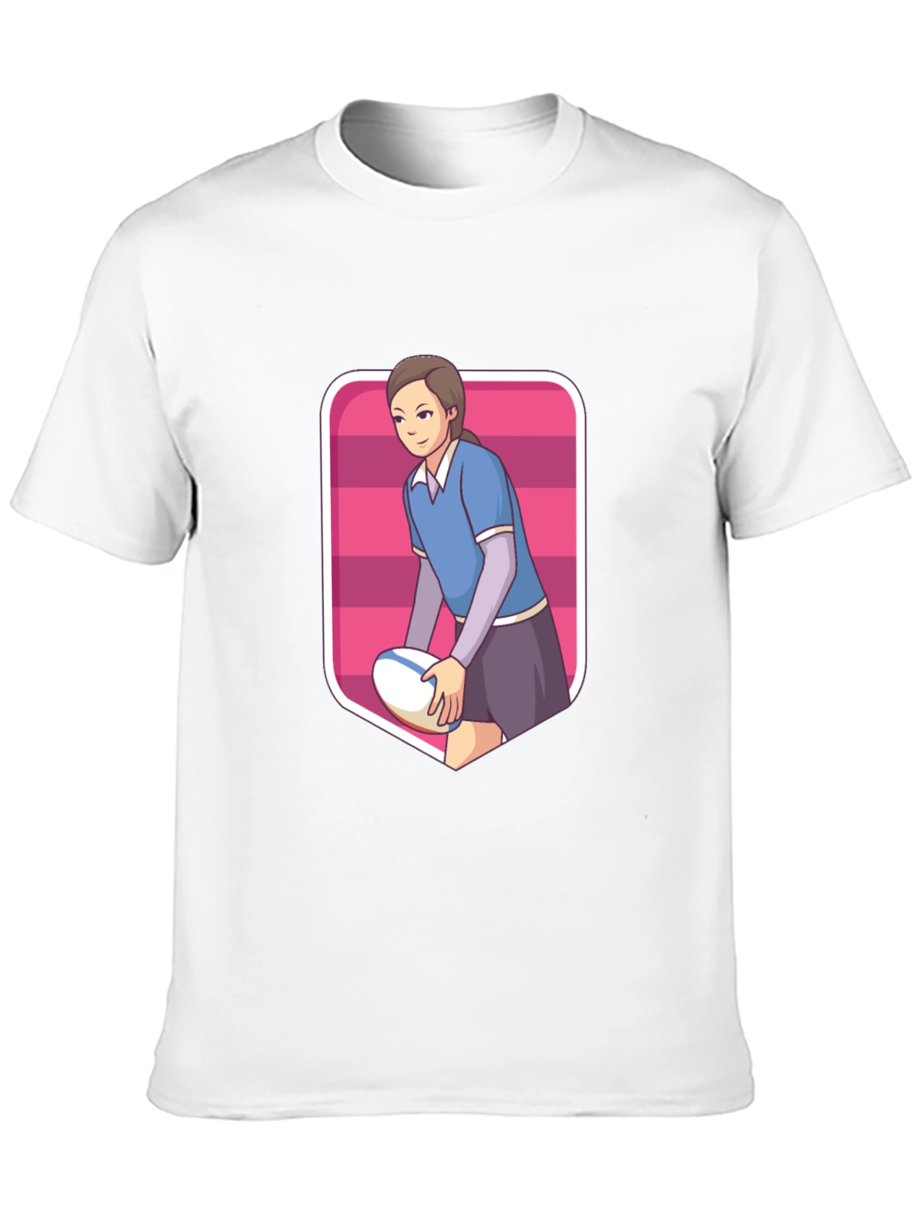 Rugby Girl Graphic Tee - Sporty Cartoon Style