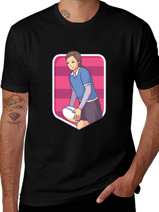 Rugby Girl Graphic Tee - Sporty Cartoon Style