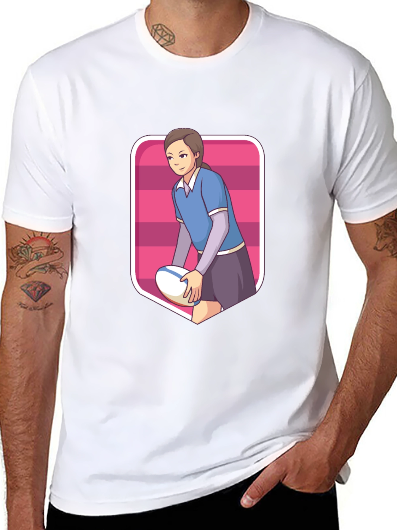 Rugby Girl Graphic Tee - Sporty Cartoon Style