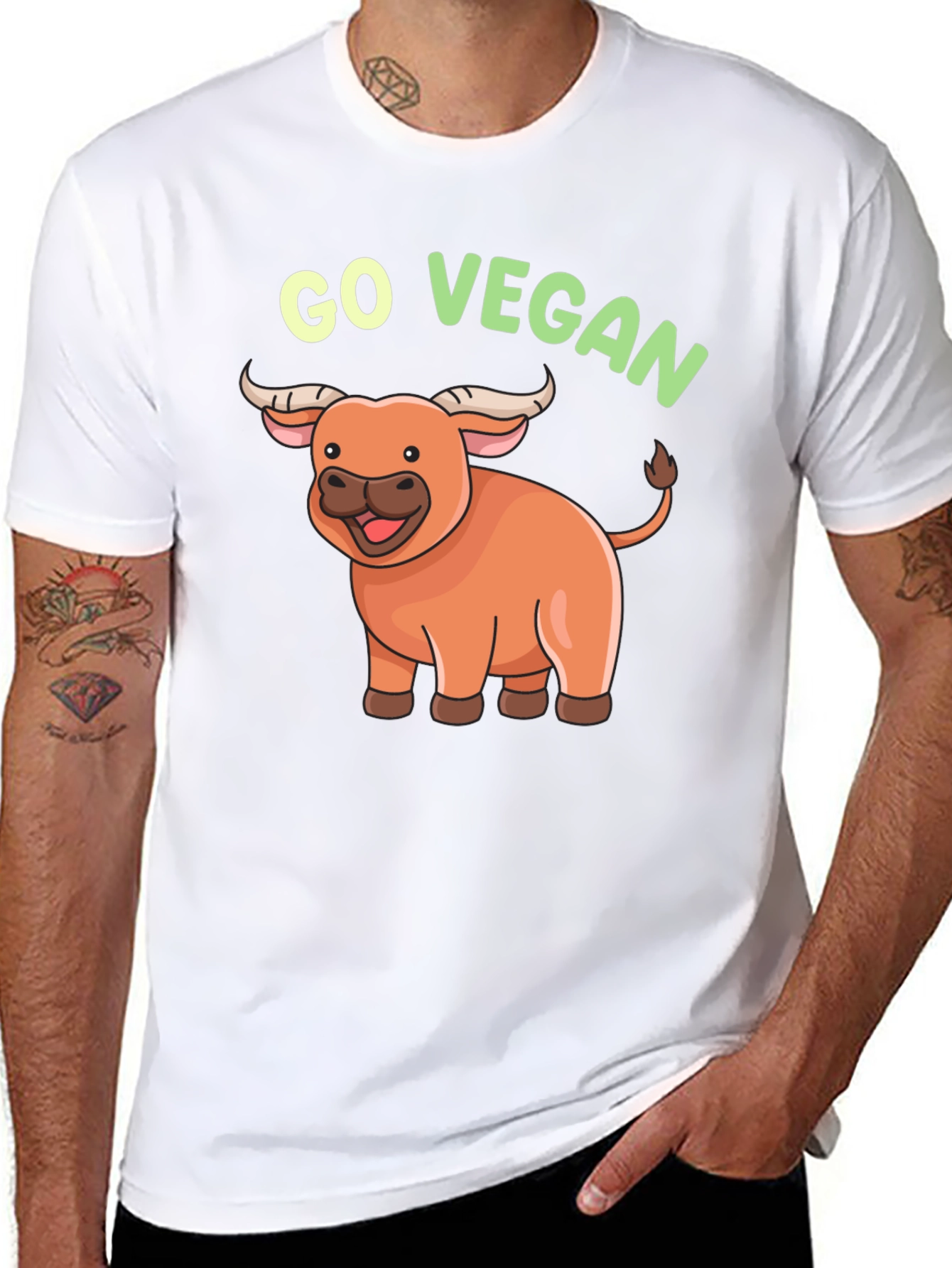 Go Vegan Cartoon Ox T-Shirt