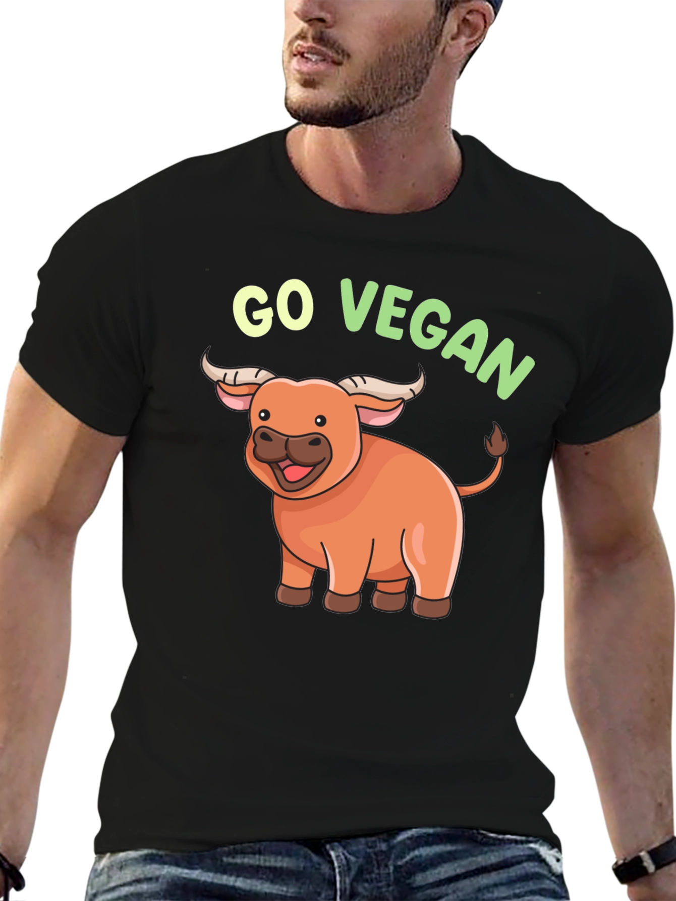 Go Vegan Cartoon Ox T-Shirt
