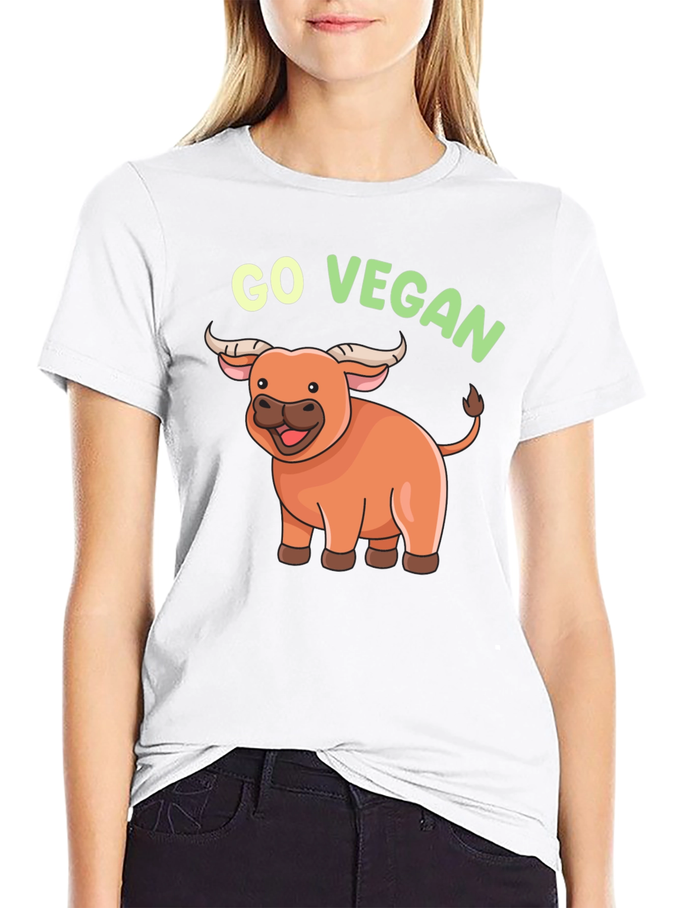 Go Vegan Cartoon Ox T-Shirt