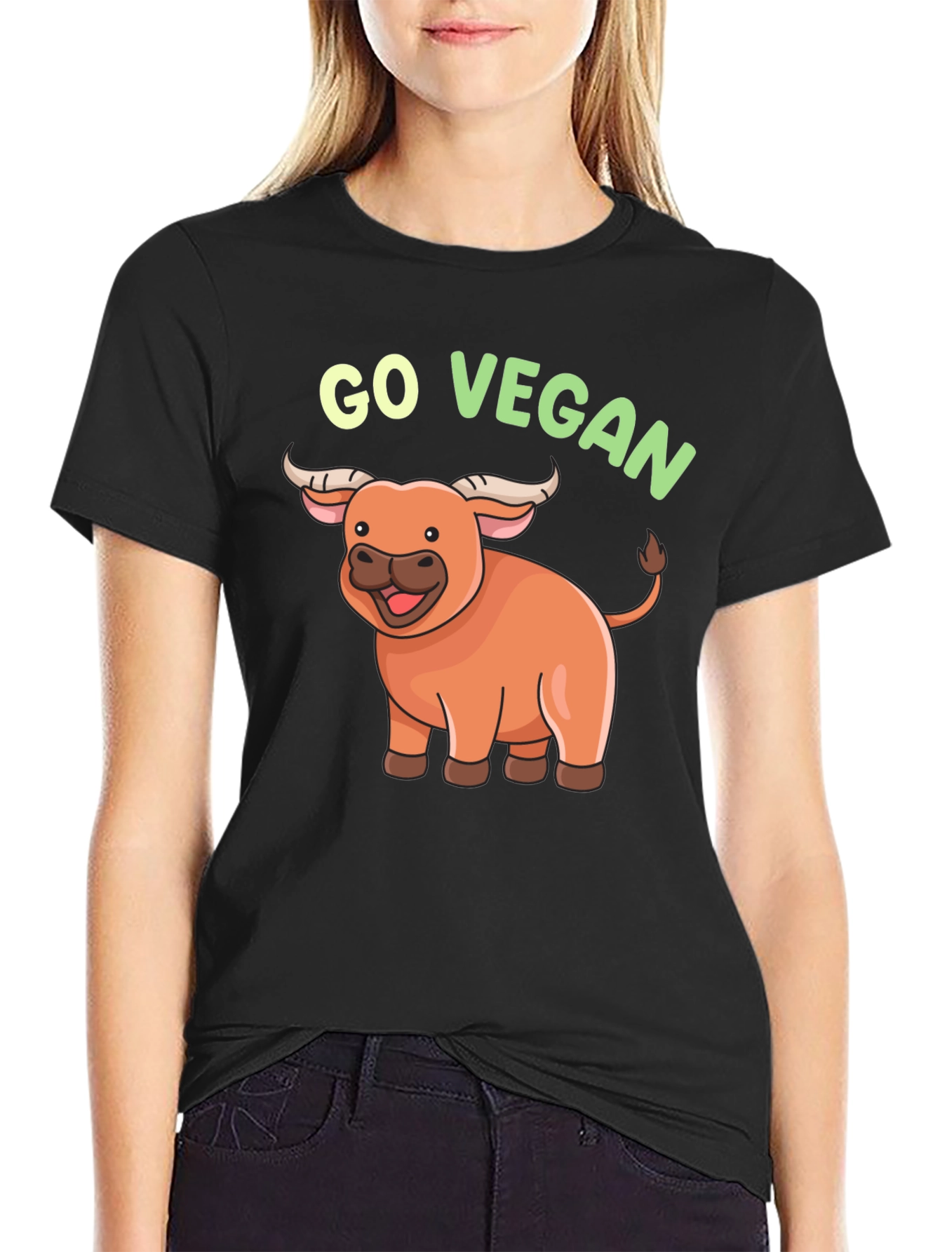 Go Vegan Cartoon Ox T-Shirt
