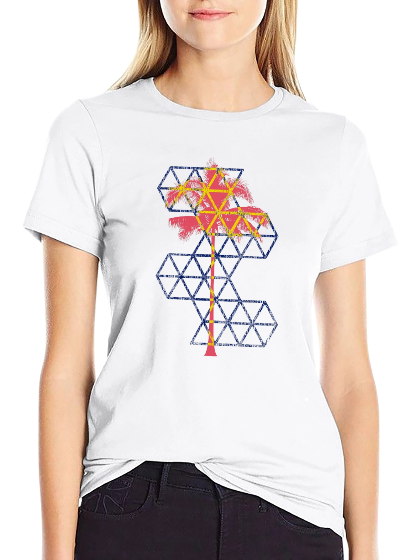 Geometric Palm Tree Graphic Tee - Black
