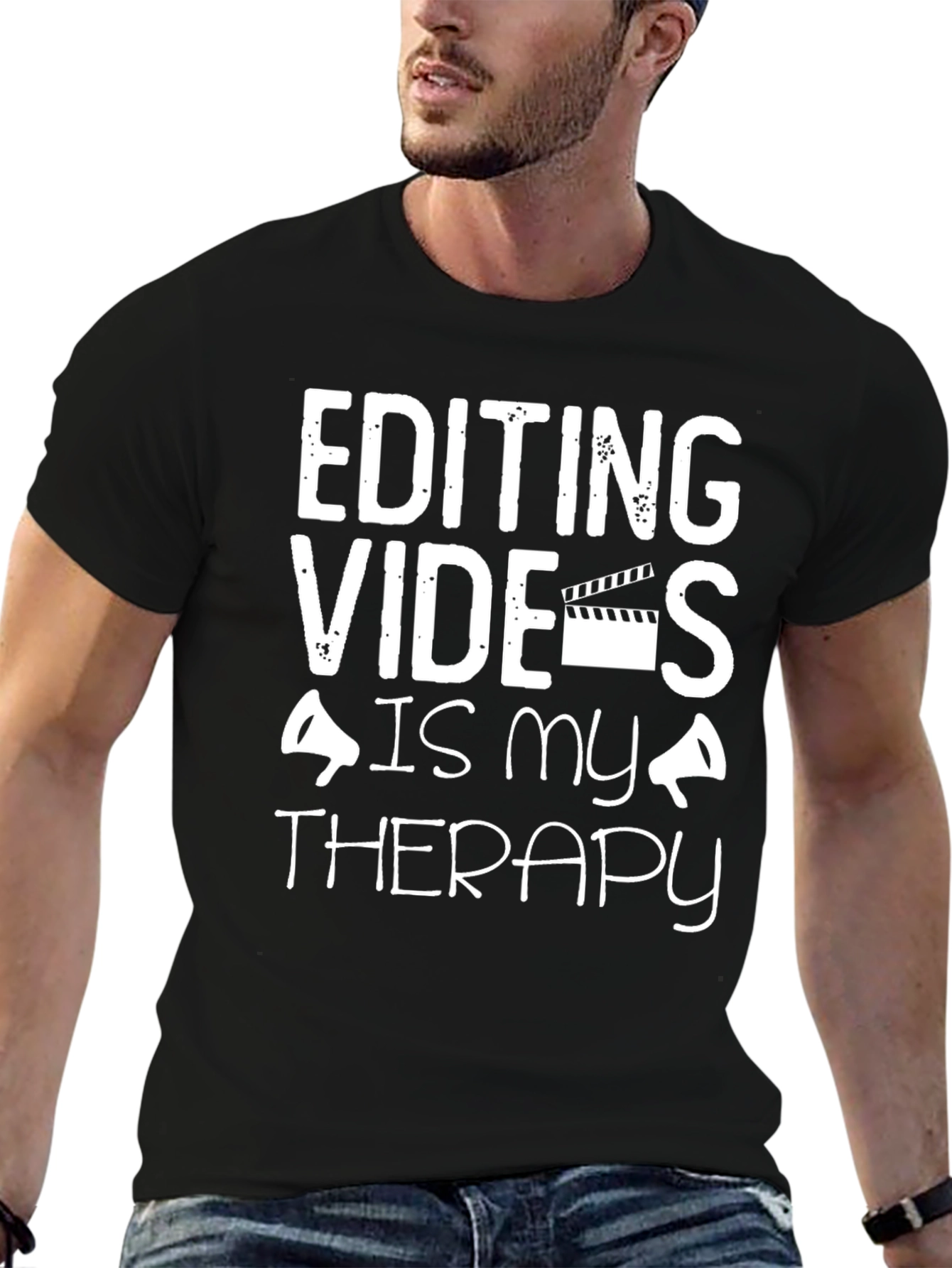 Editing Videos Is My Therapy Black Graphic T-Shirt