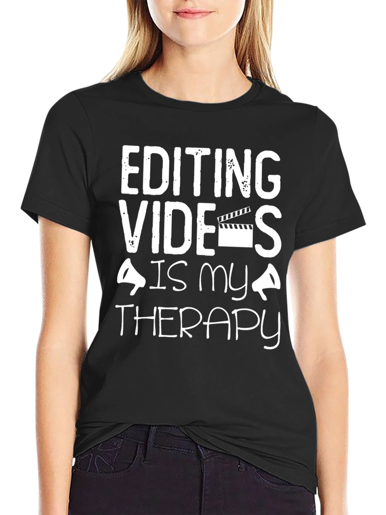 Editing Videos Is My Therapy Black Graphic T-Shirt