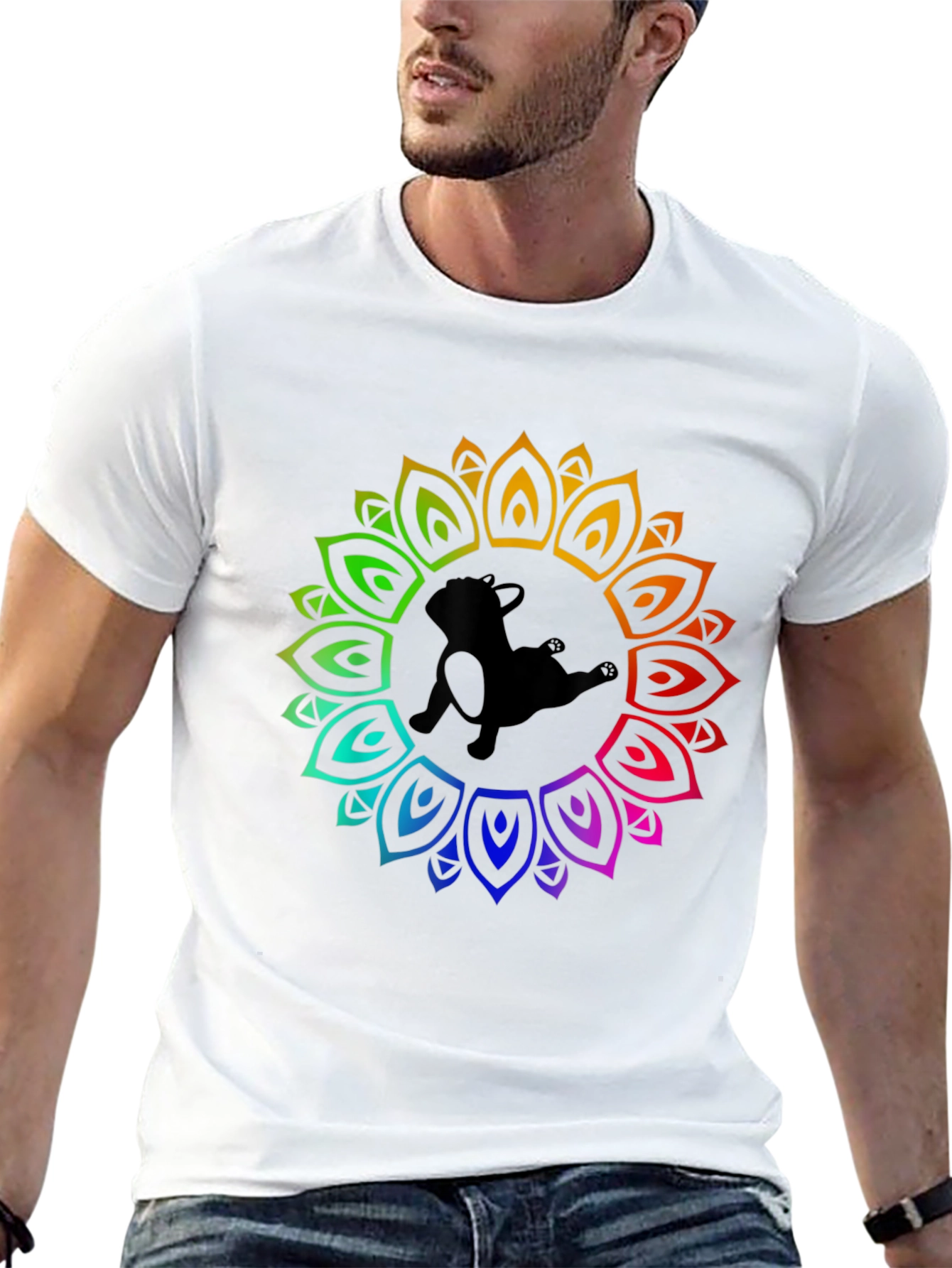Rainbow Mandala Dog Graphic Black T-Shirt