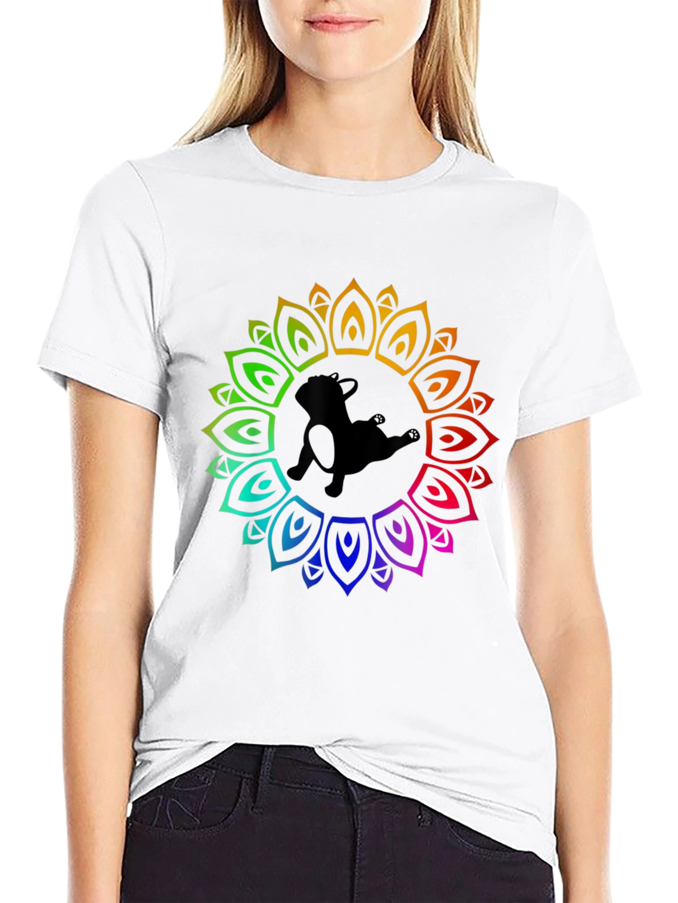 Rainbow Mandala Dog Graphic Black T-Shirt