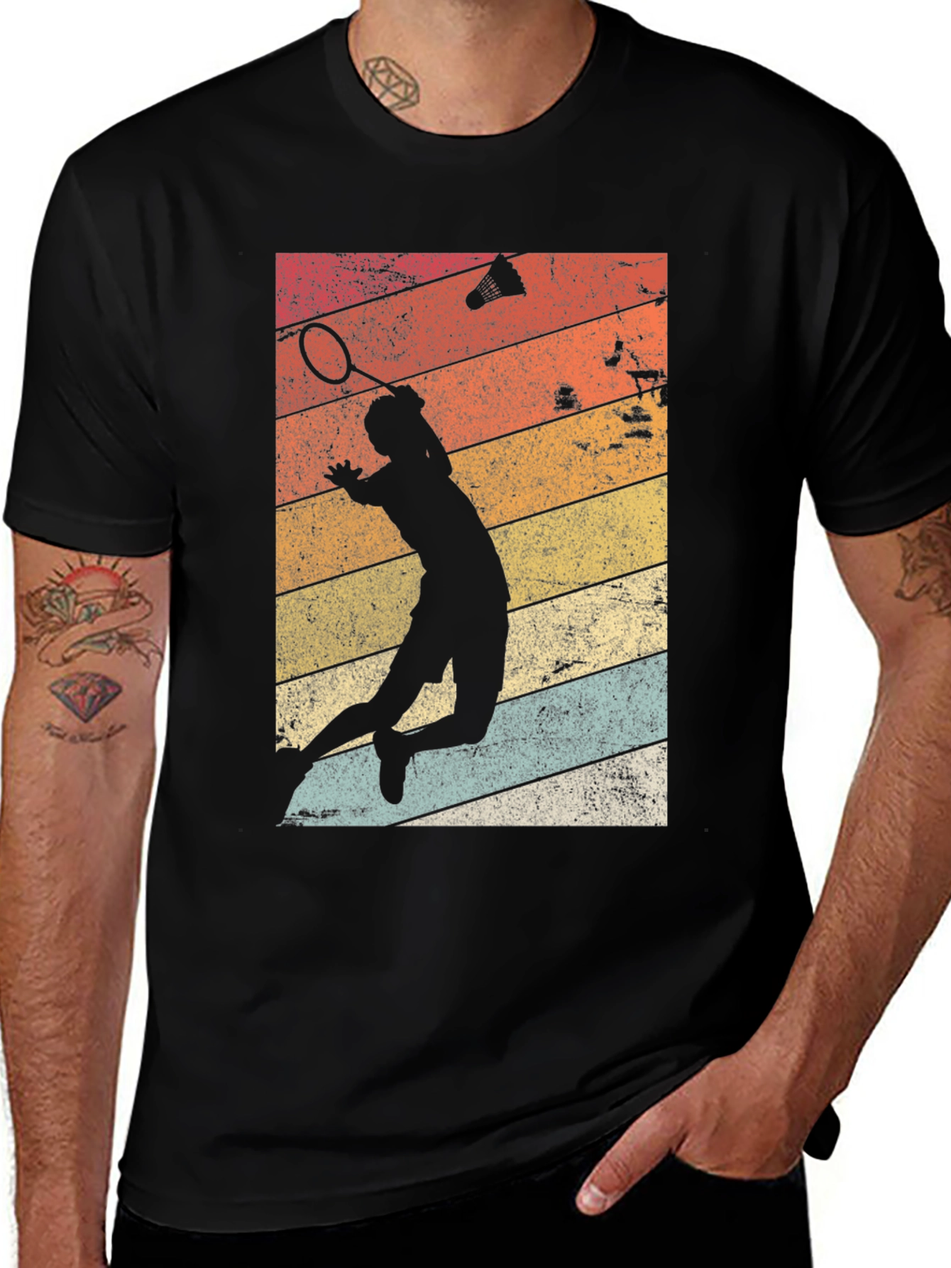 Retro Badminton Player Graphic T-Shirt