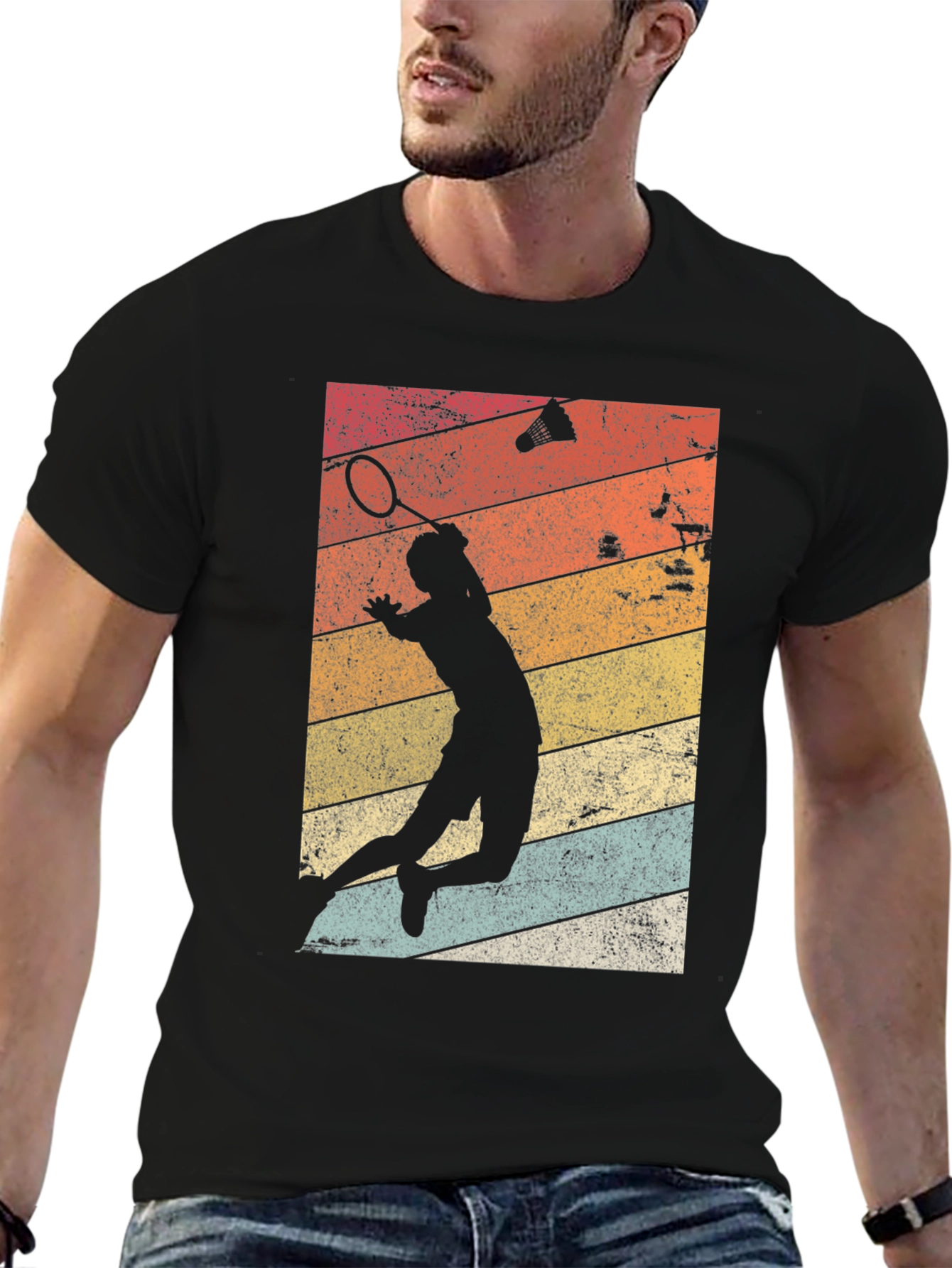 Retro Badminton Player Graphic T-Shirt